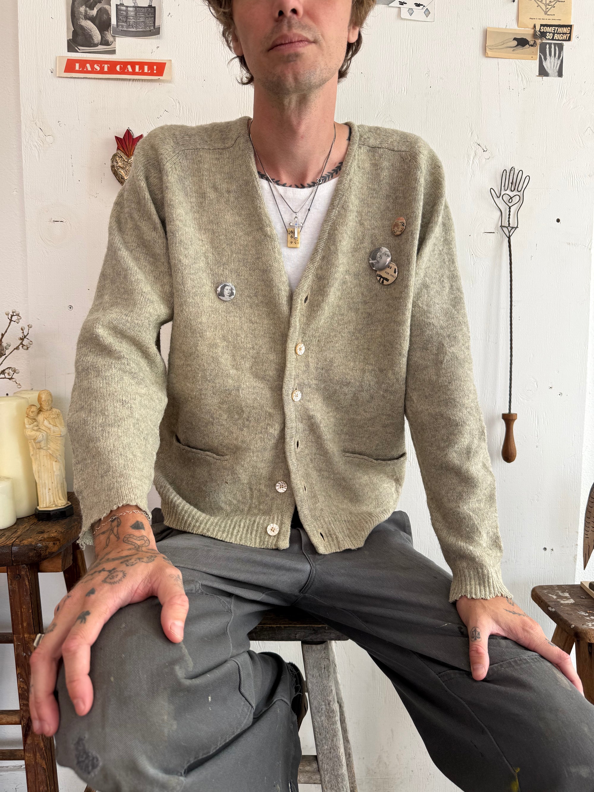 1960s Wool Cardigan W/ Pins