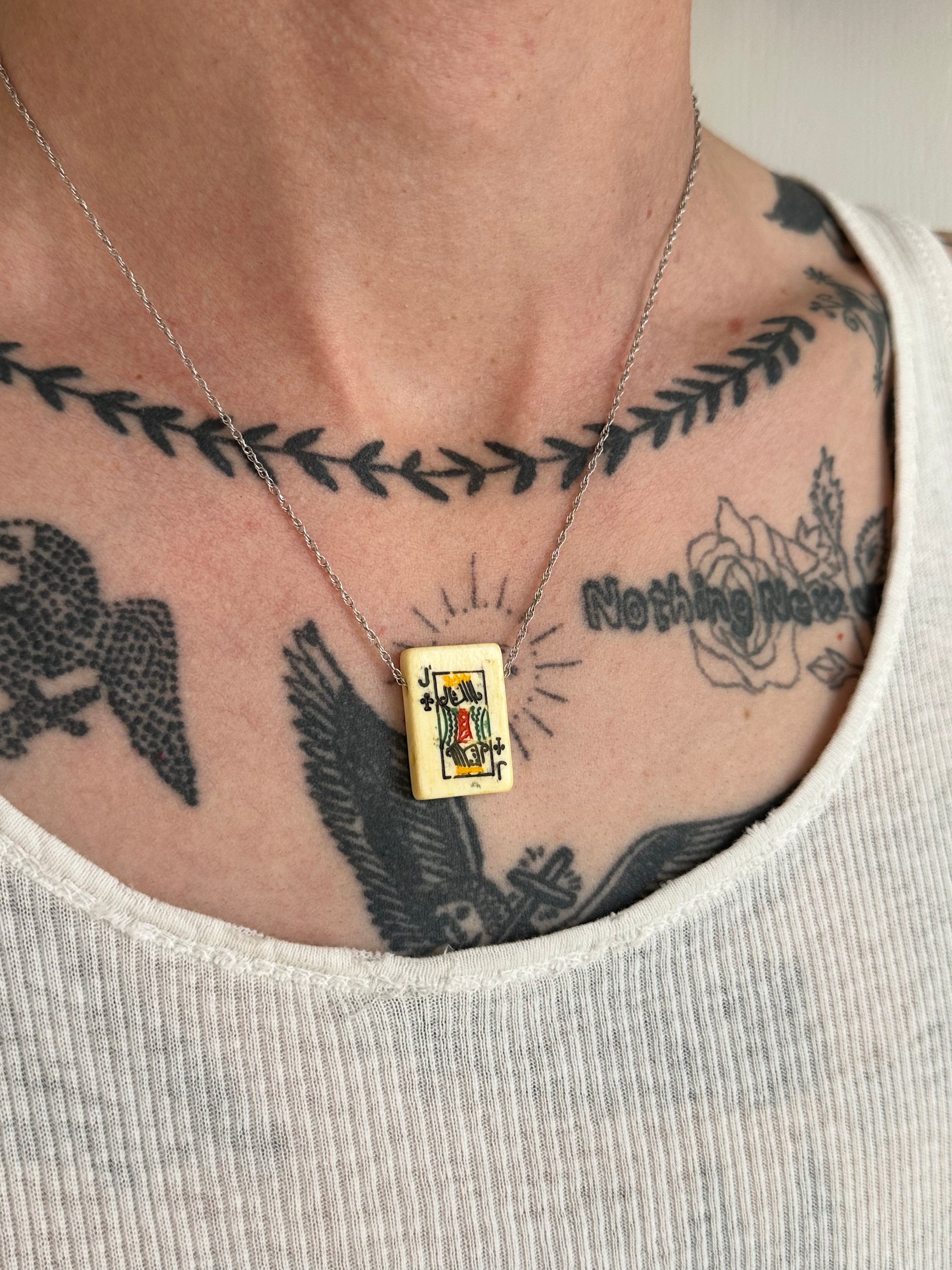 Antique Jack of Clubs Card Necklace (17")