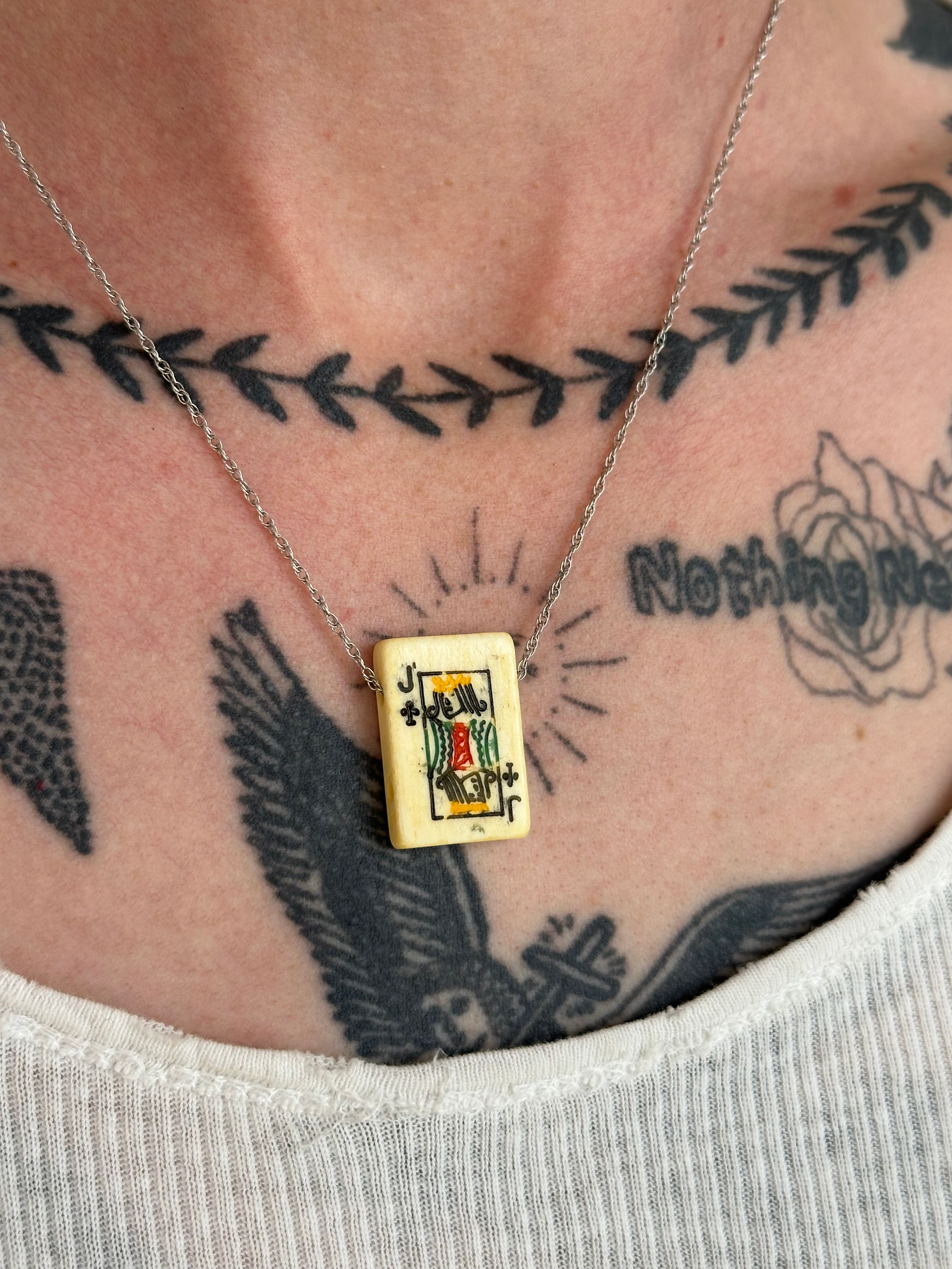 Antique Jack of Clubs Card Necklace (17")