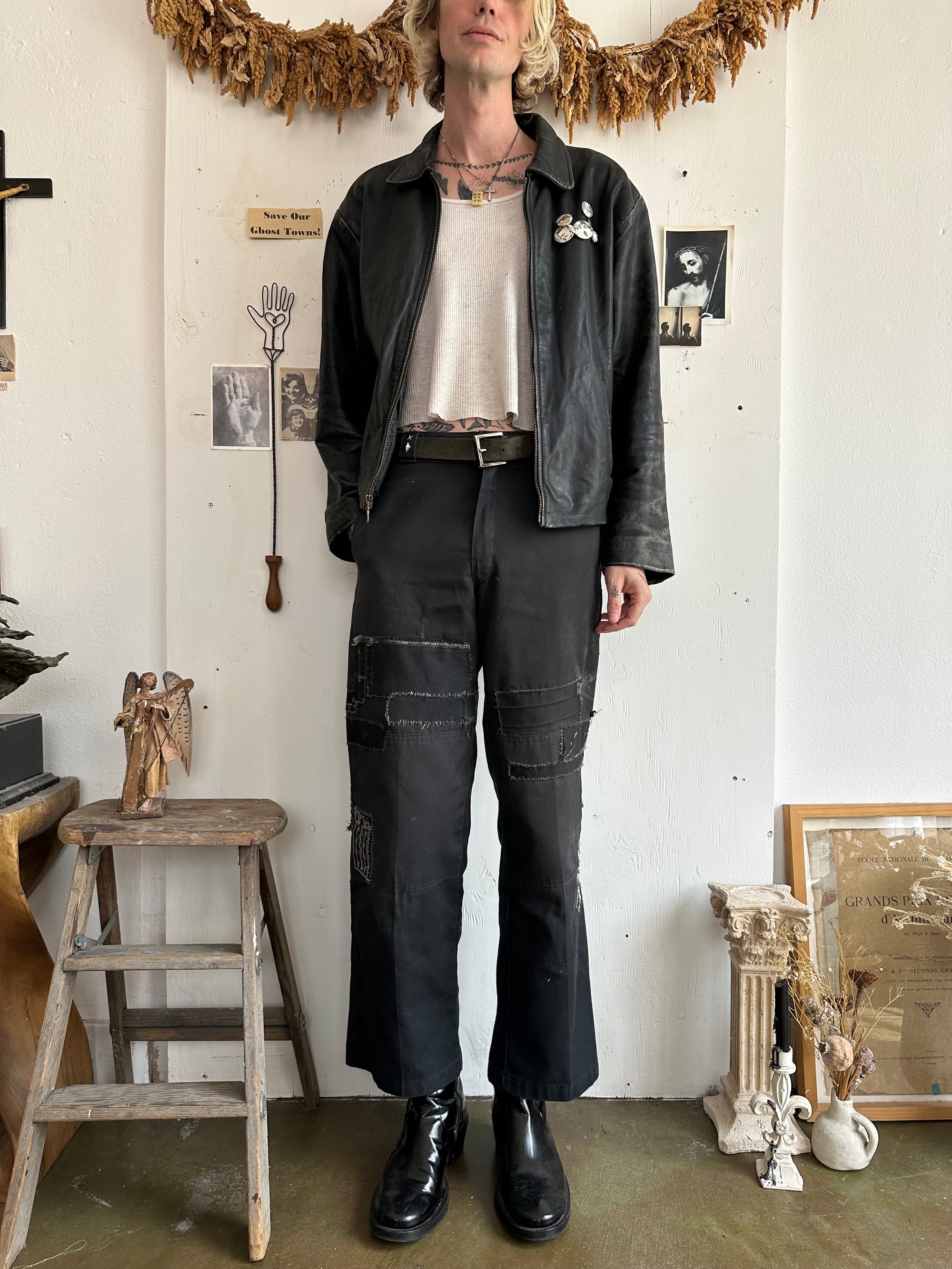 1990s Well Worn Leather Jacket W/ Pins