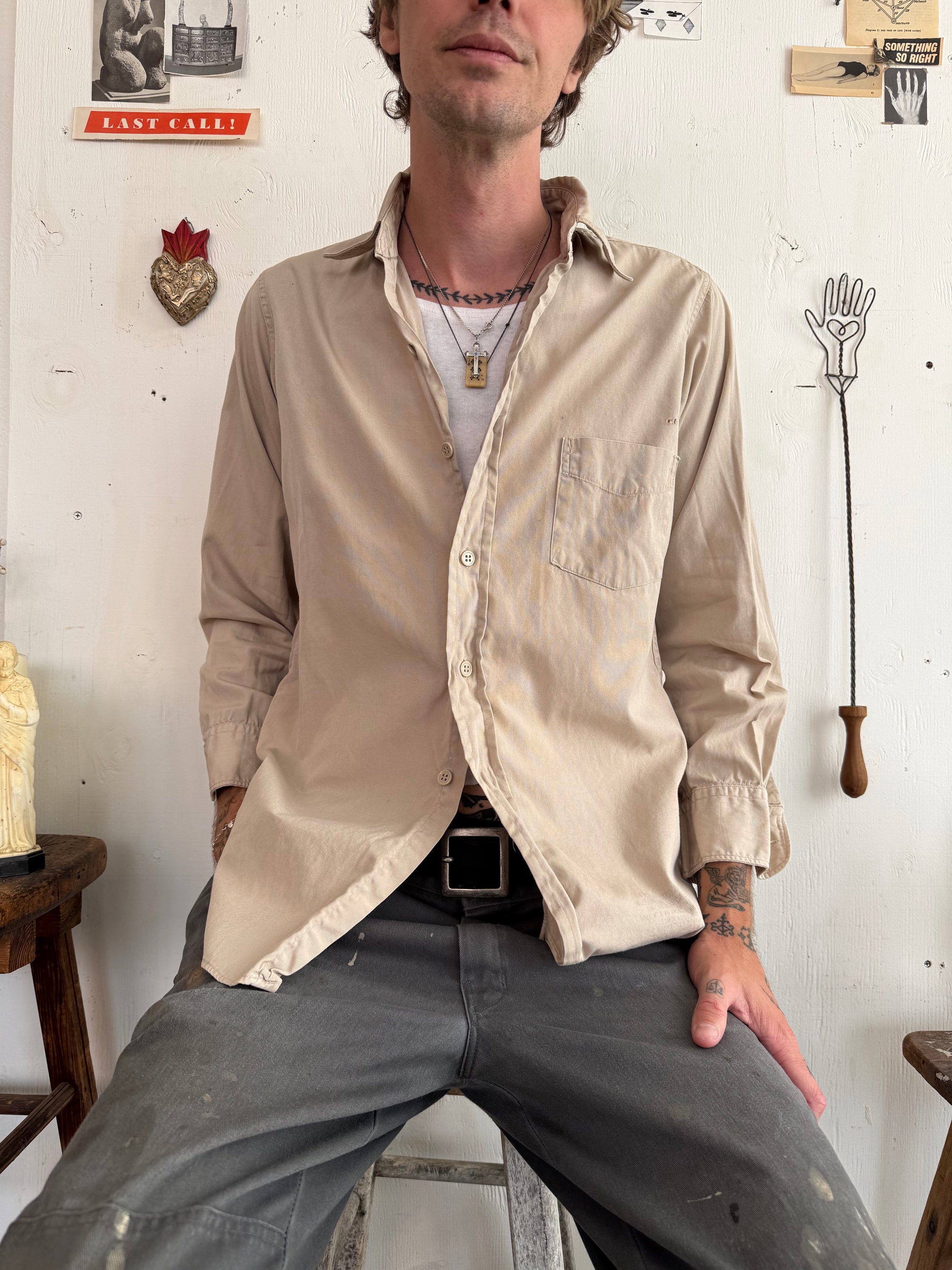 1970s Light Beige Work Shirt
