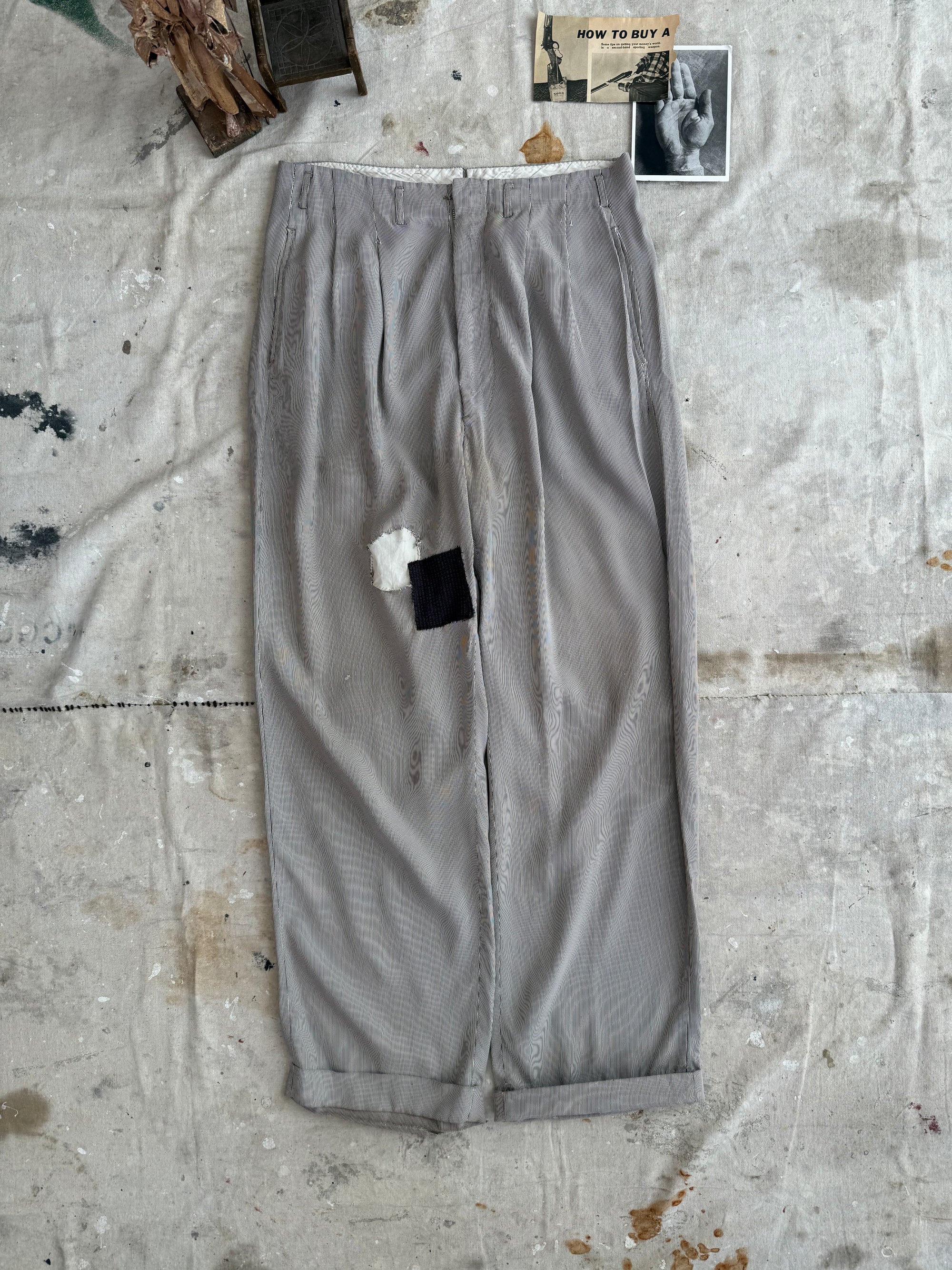 1940s Well Worn Pinstripe Trousers W/ Patches