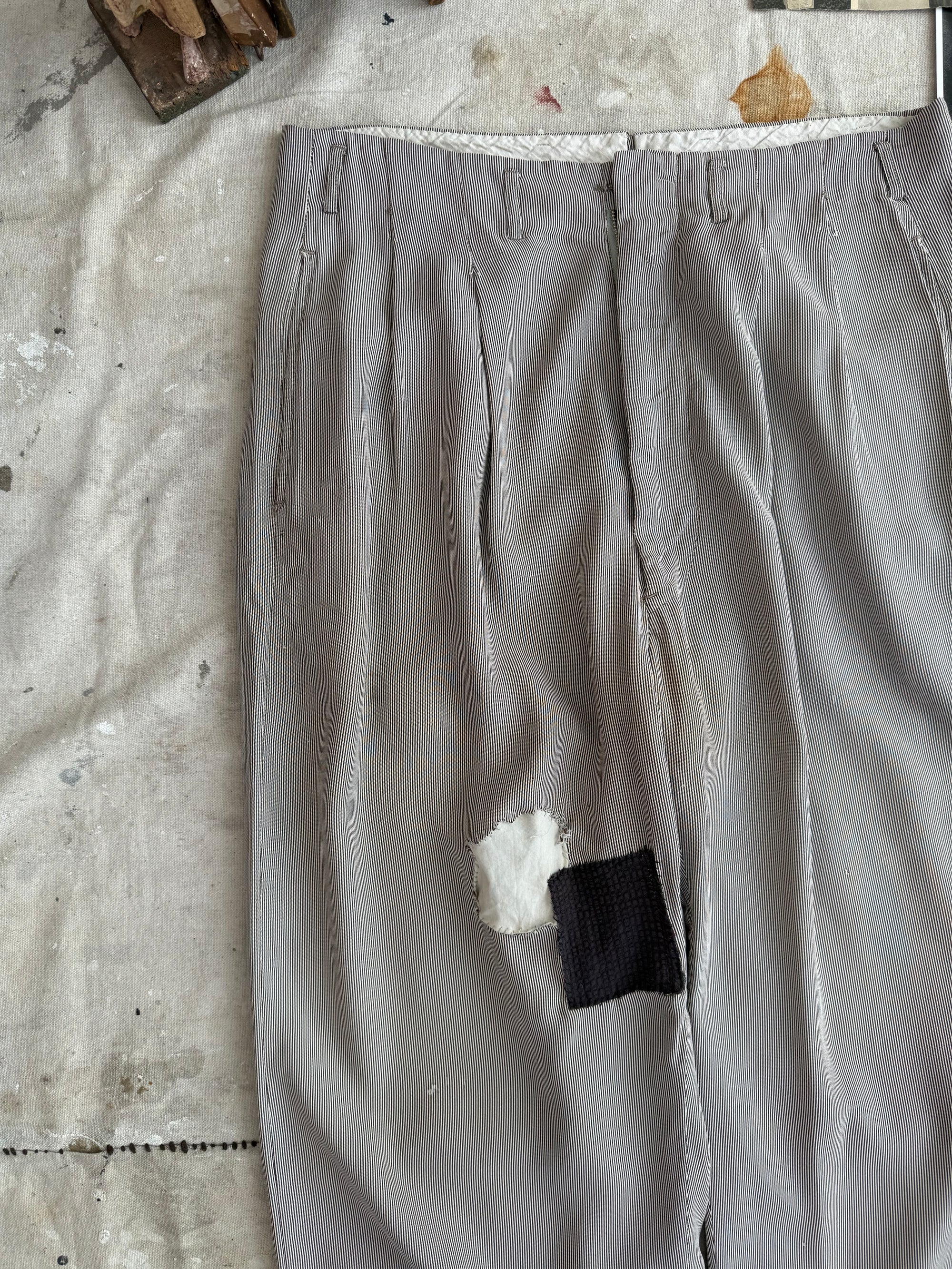 1940s Well Worn Pinstripe Trousers W/ Patches