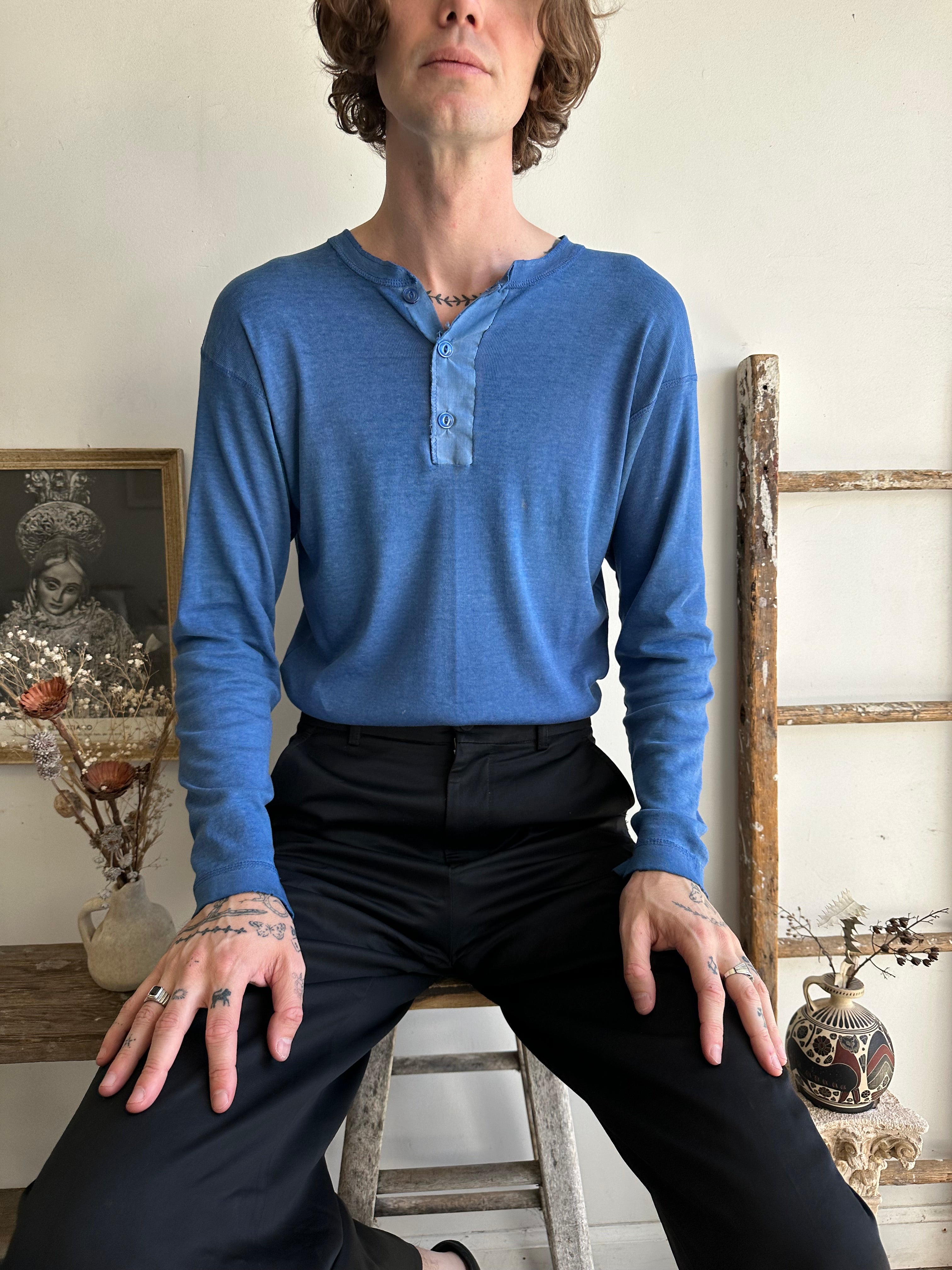 1970s Paper Thin Blue Long Johns Top (L)