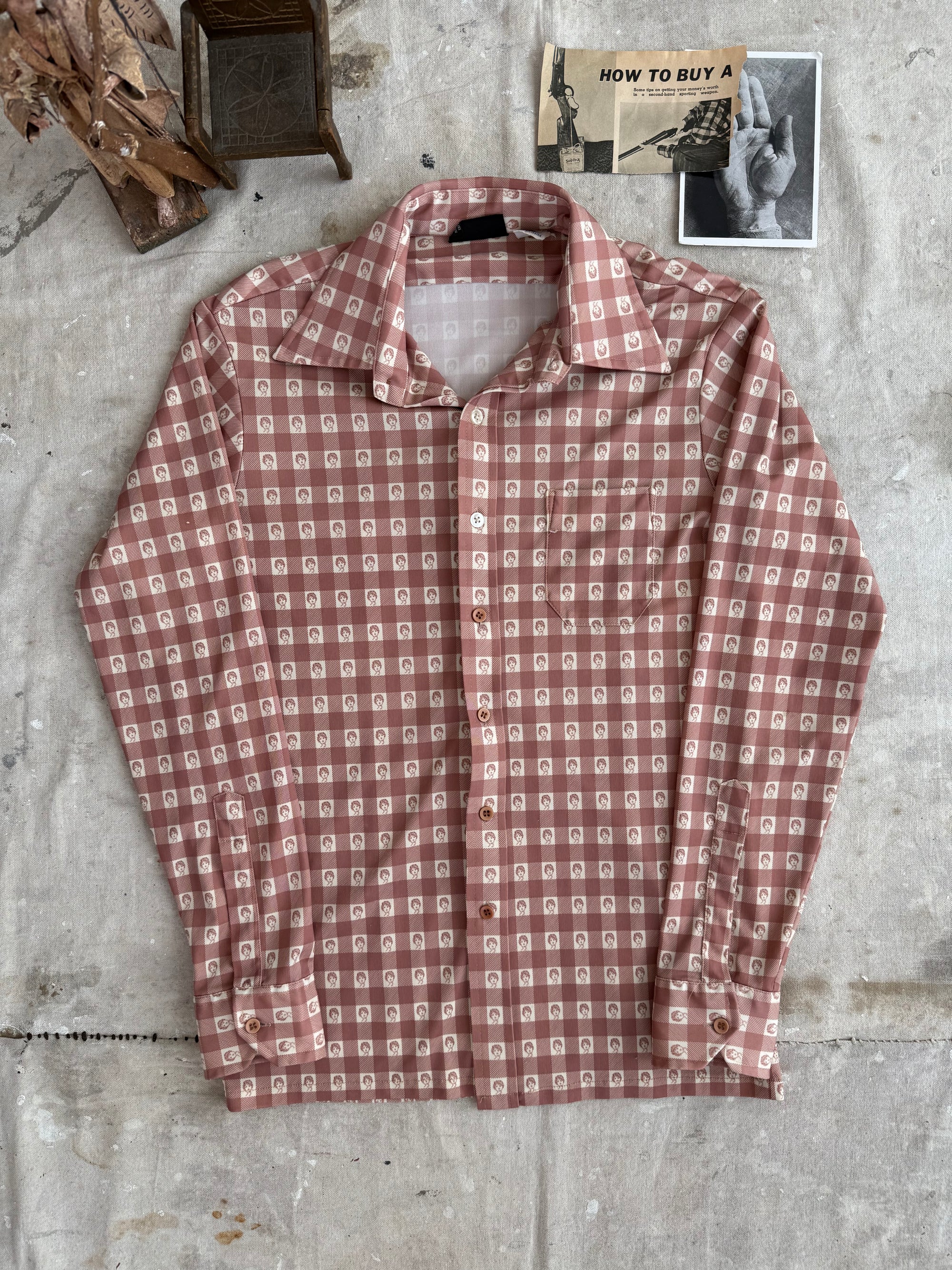1970s Face Check Button Up