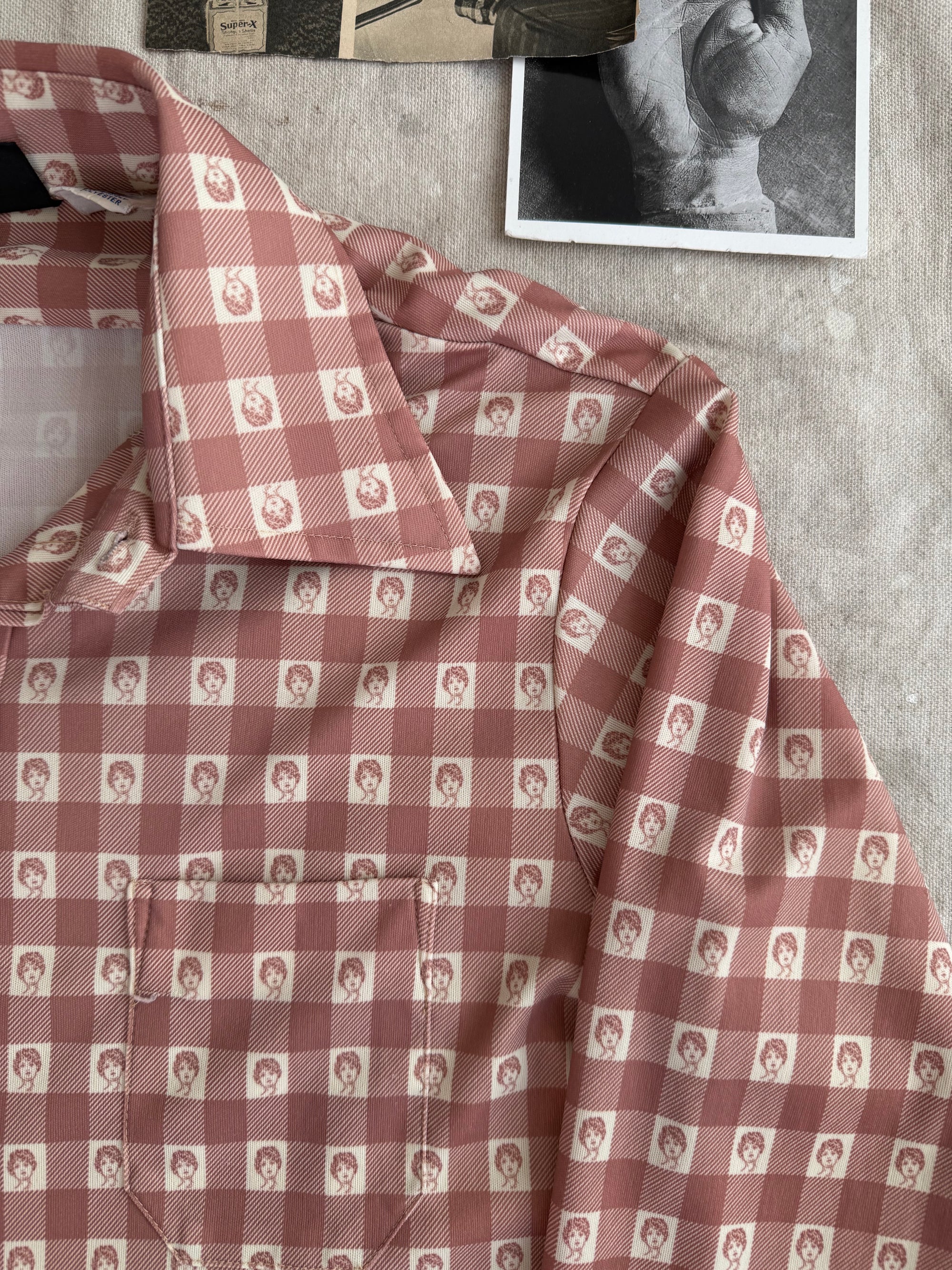 1970s Face Check Button Up