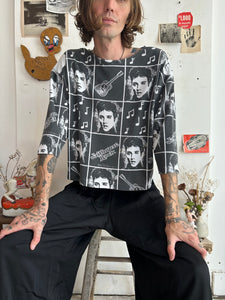1980s Cropped 3/4 Sleeve Elvis All Over Print T-Shirt (Super Boxy M)