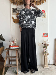 1980s Cropped 3/4 Sleeve Elvis All Over Print T-Shirt (Super Boxy M)