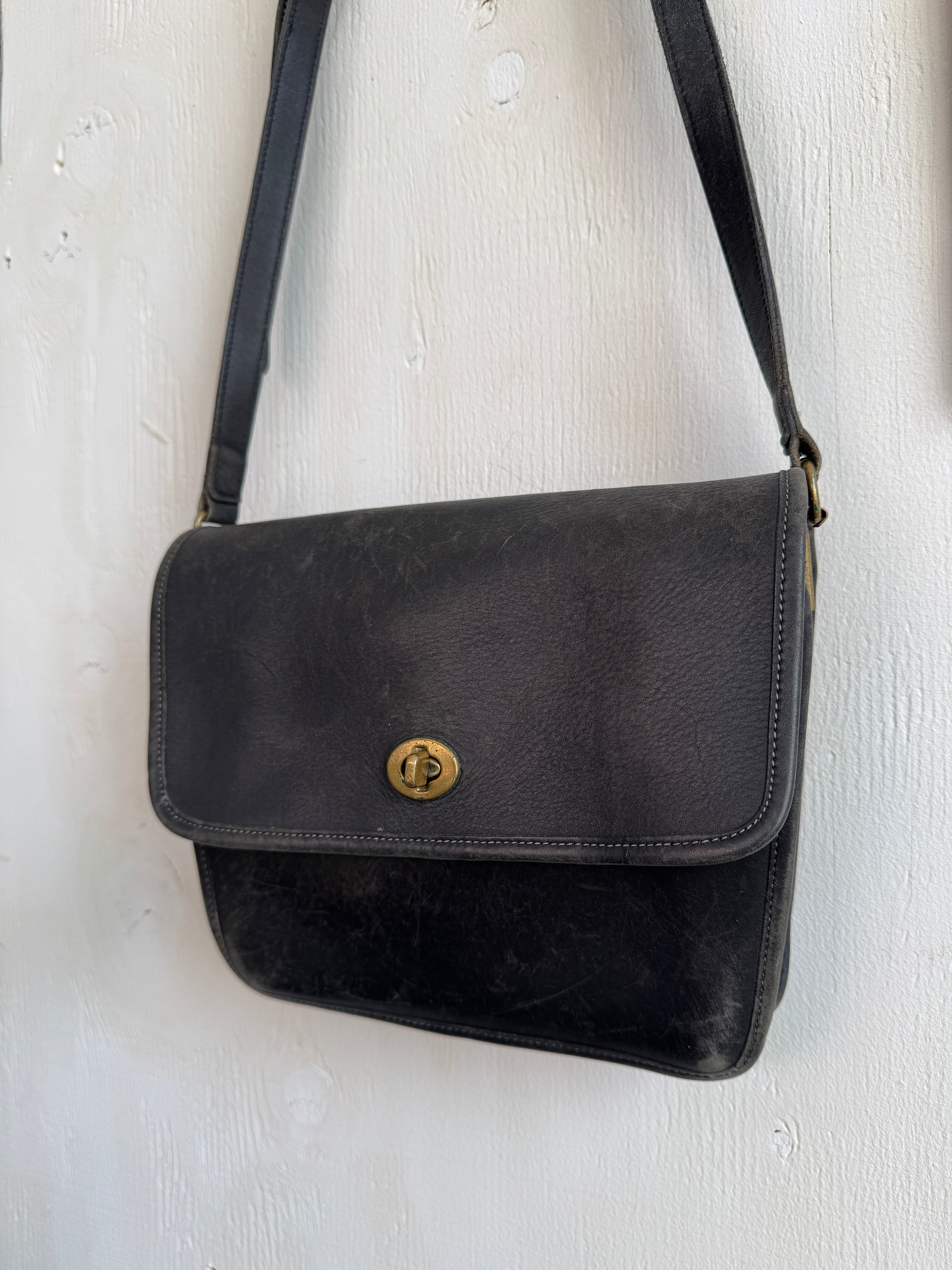 Vintage Thick Leather Handbag w/ Brass Hardware