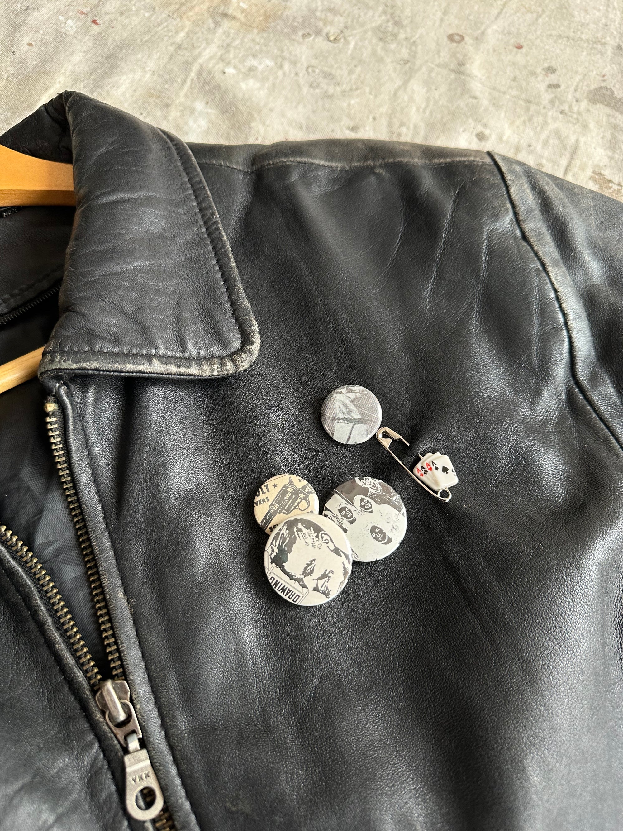 1990s Well Worn Leather Jacket W/ Pins