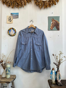 1970s Hand Drawn “Pipe wrench” chambre Western Shirt (Boxy L)