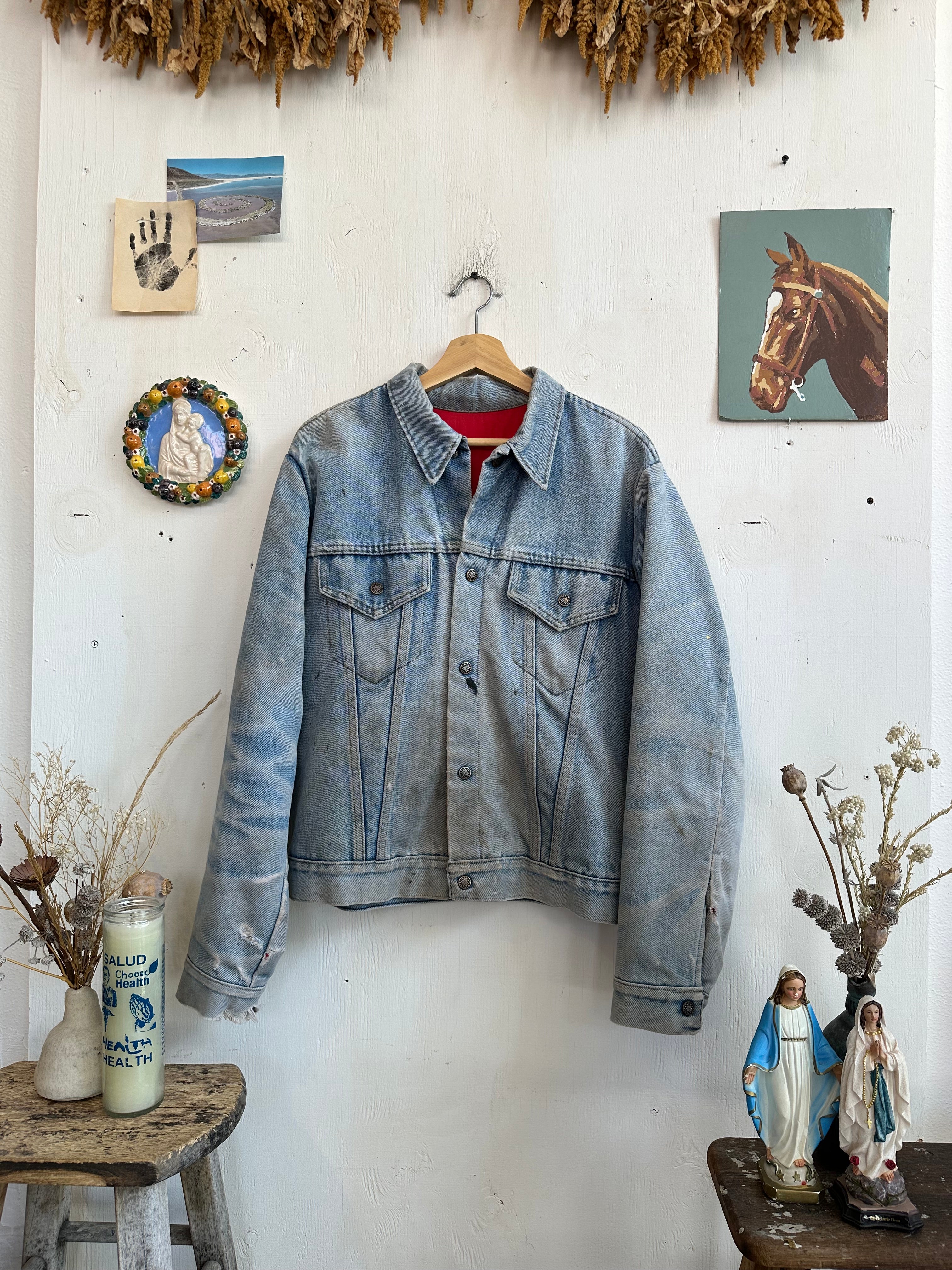 1970s Sunfaded Trucker Jacket W/ Red Lining (Boxy M)