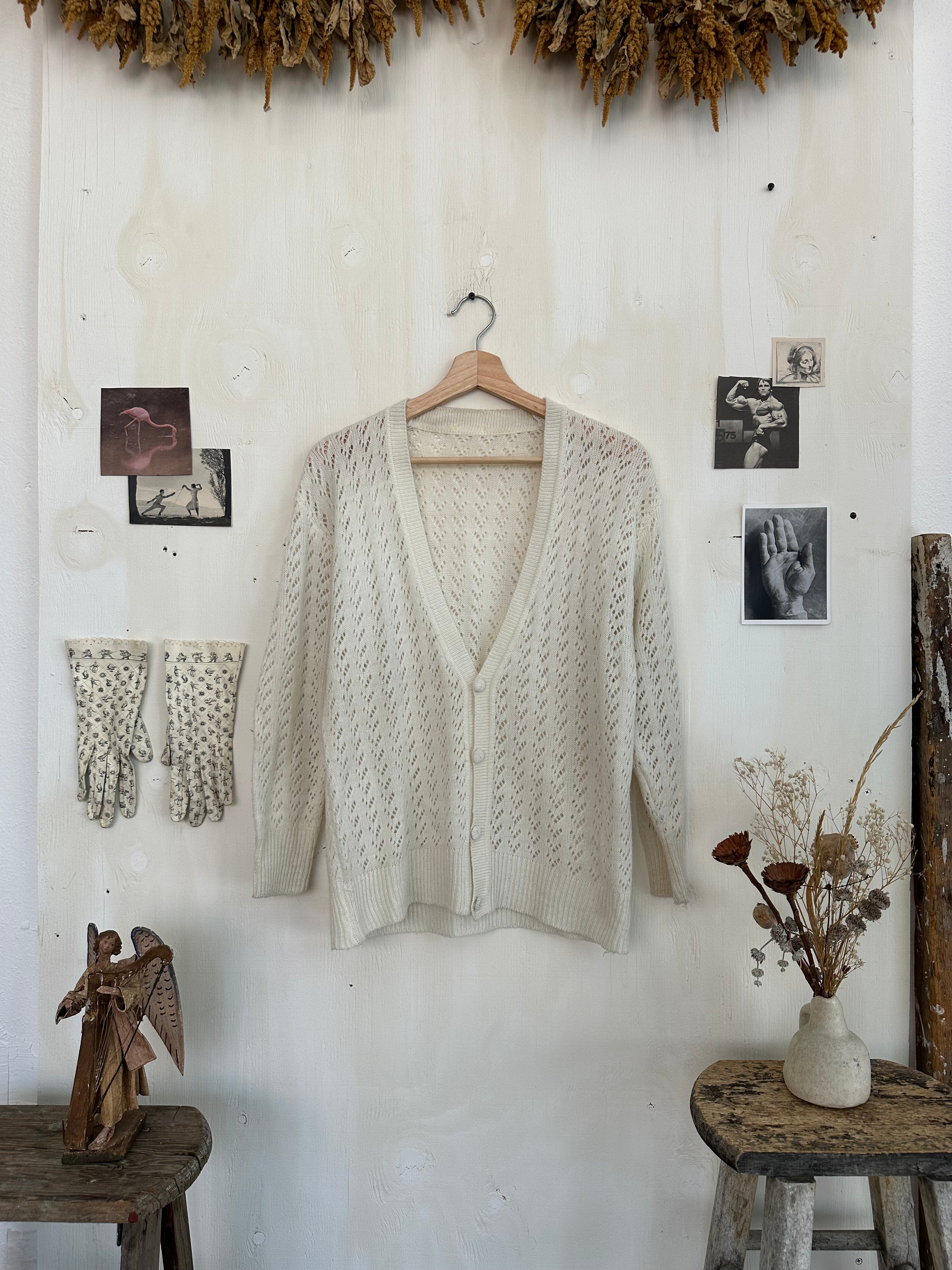 1980s See-Through White Cardigan (M)