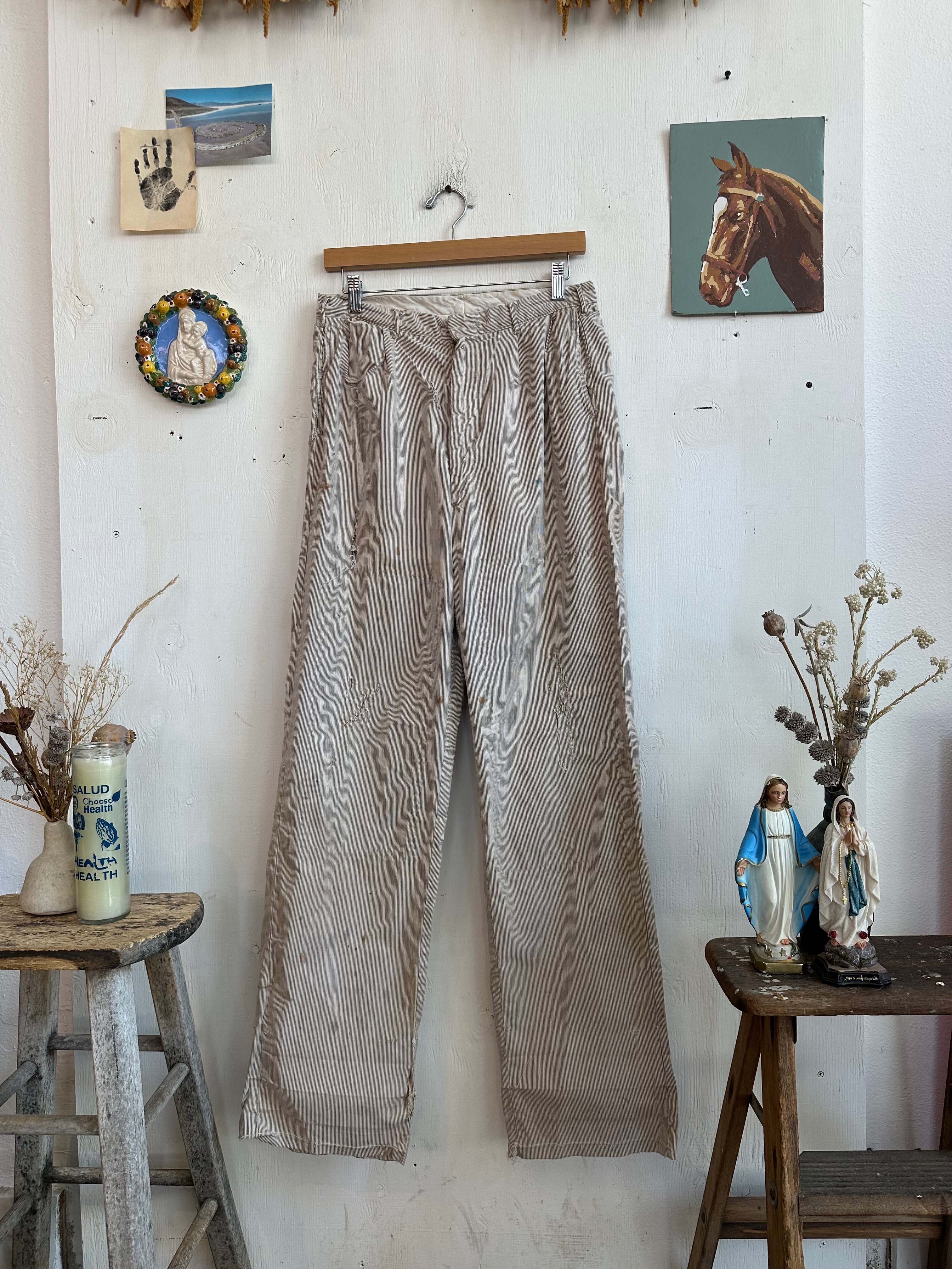 1940s Thrashed/Repaired Seersucker Trousers (31/33)