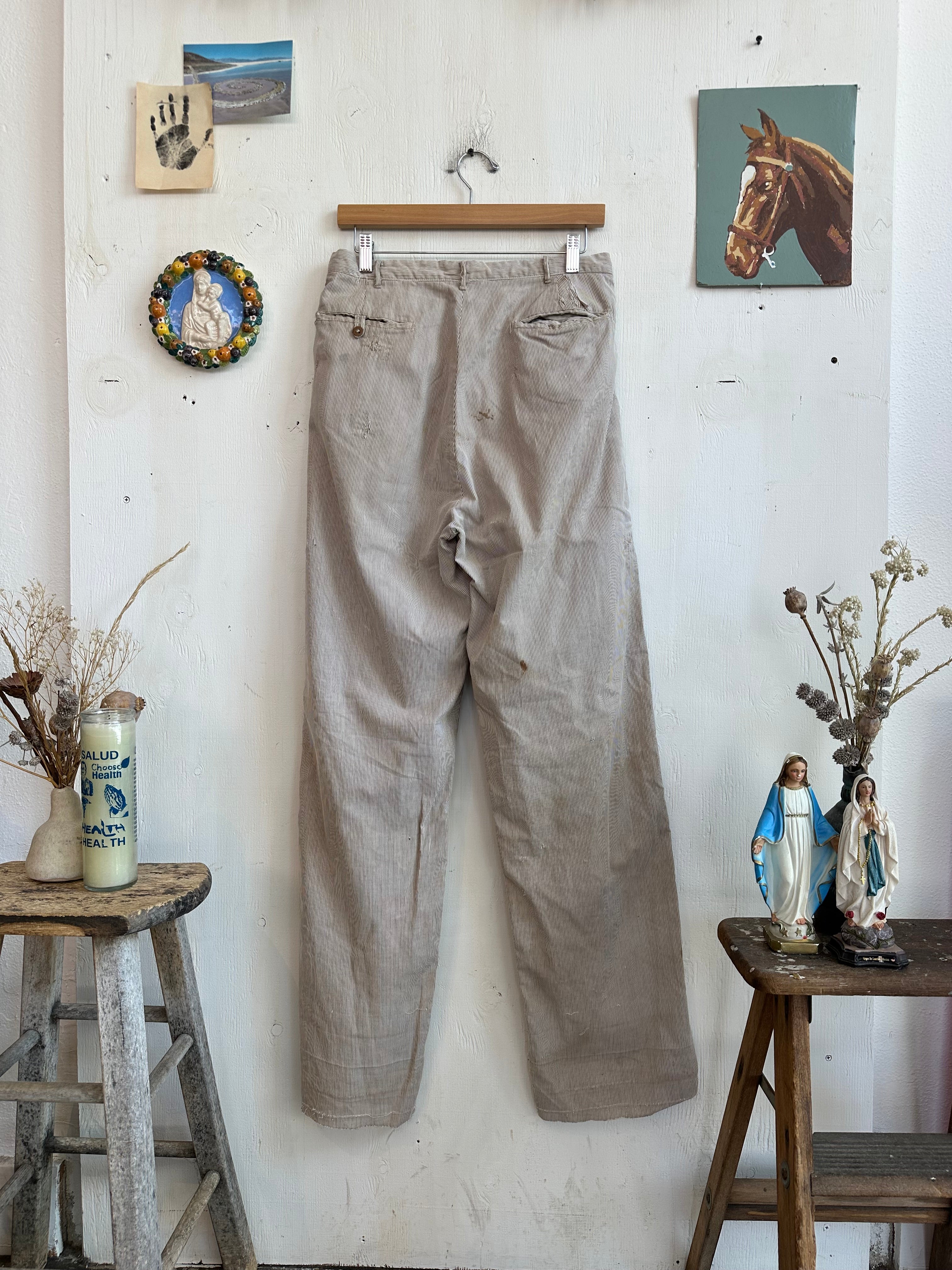 1940s Thrashed/Repaired Seersucker Trousers (31/33)