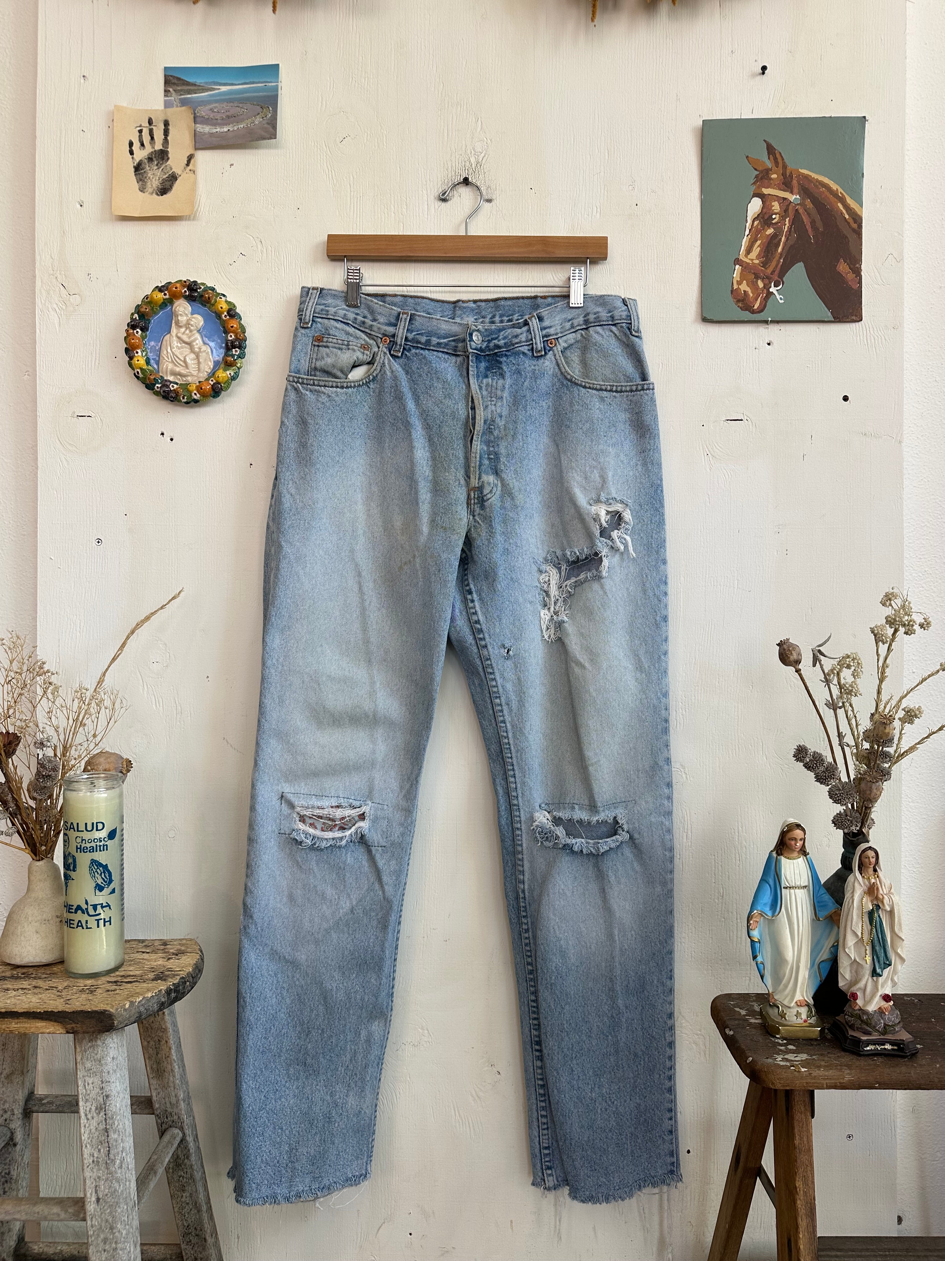 1990s Thrashed and Repaired GAP Straight Leg Denim (34/32)