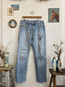 1990s Thrashed and Repaired GAP Straight Leg Denim (34/32)