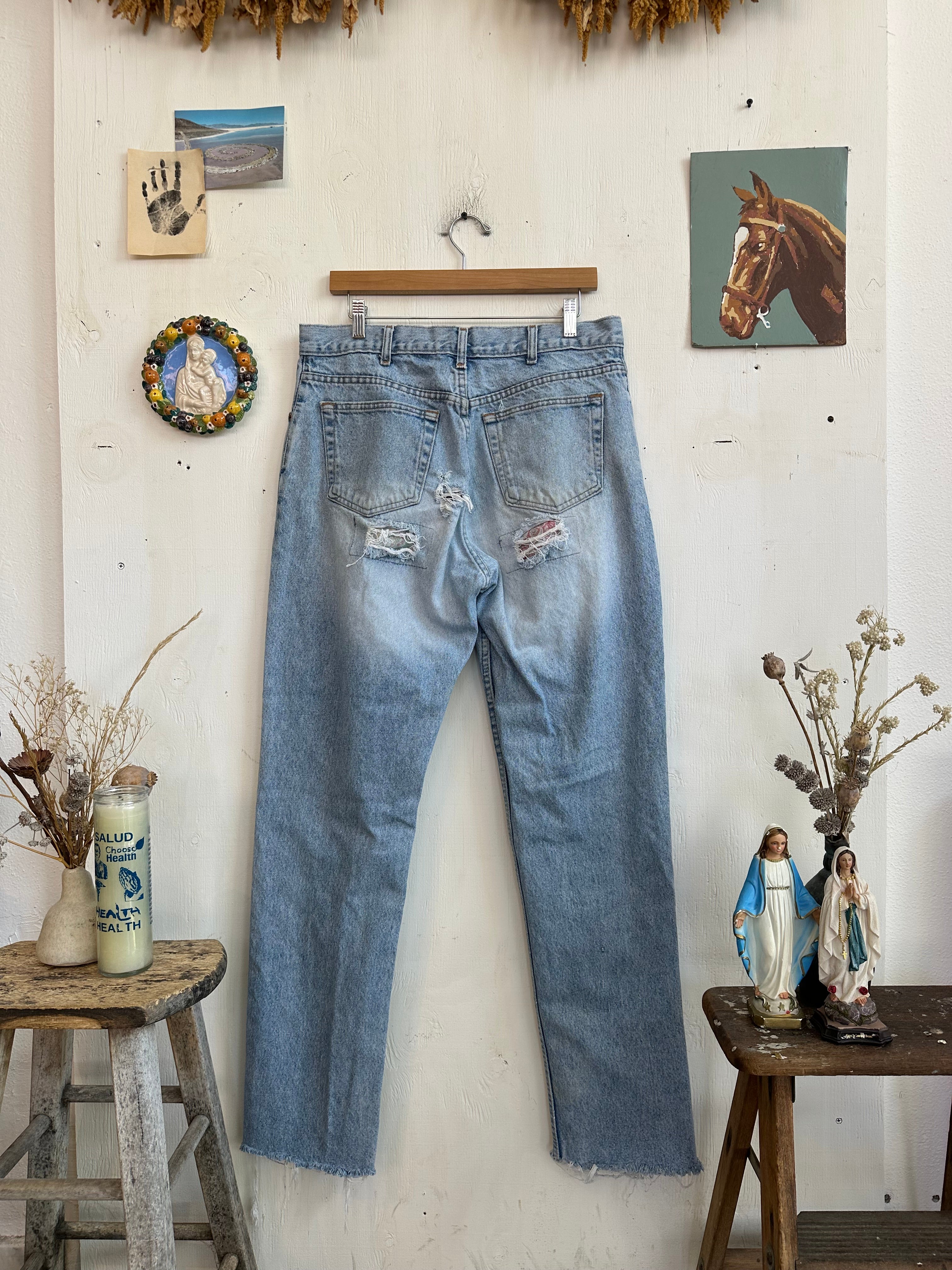 1990s Thrashed and Repaired GAP Straight Leg Denim (34/32)