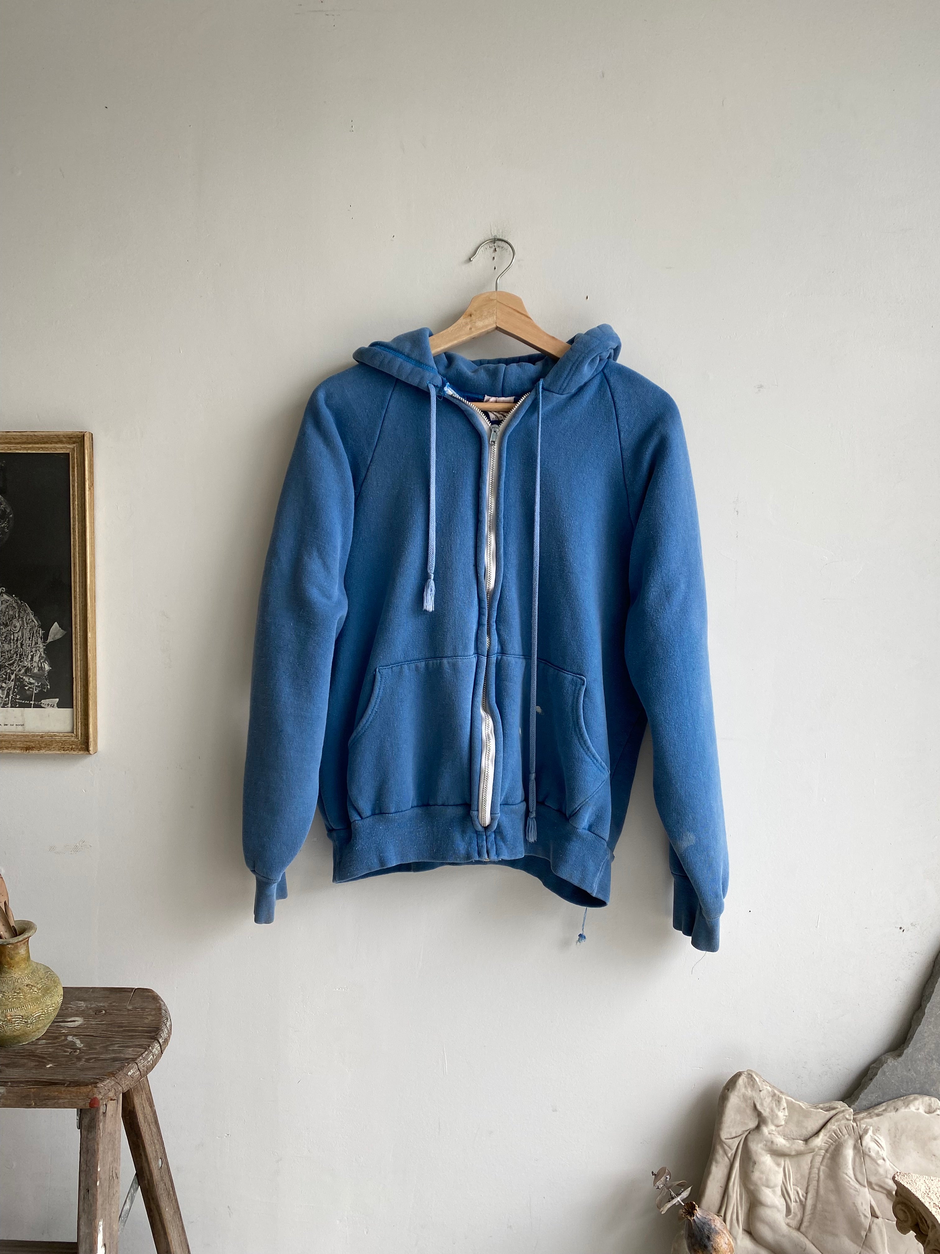 1980s Sun Faded Blue Thermal Lined Hoodie (Boxy S/M)