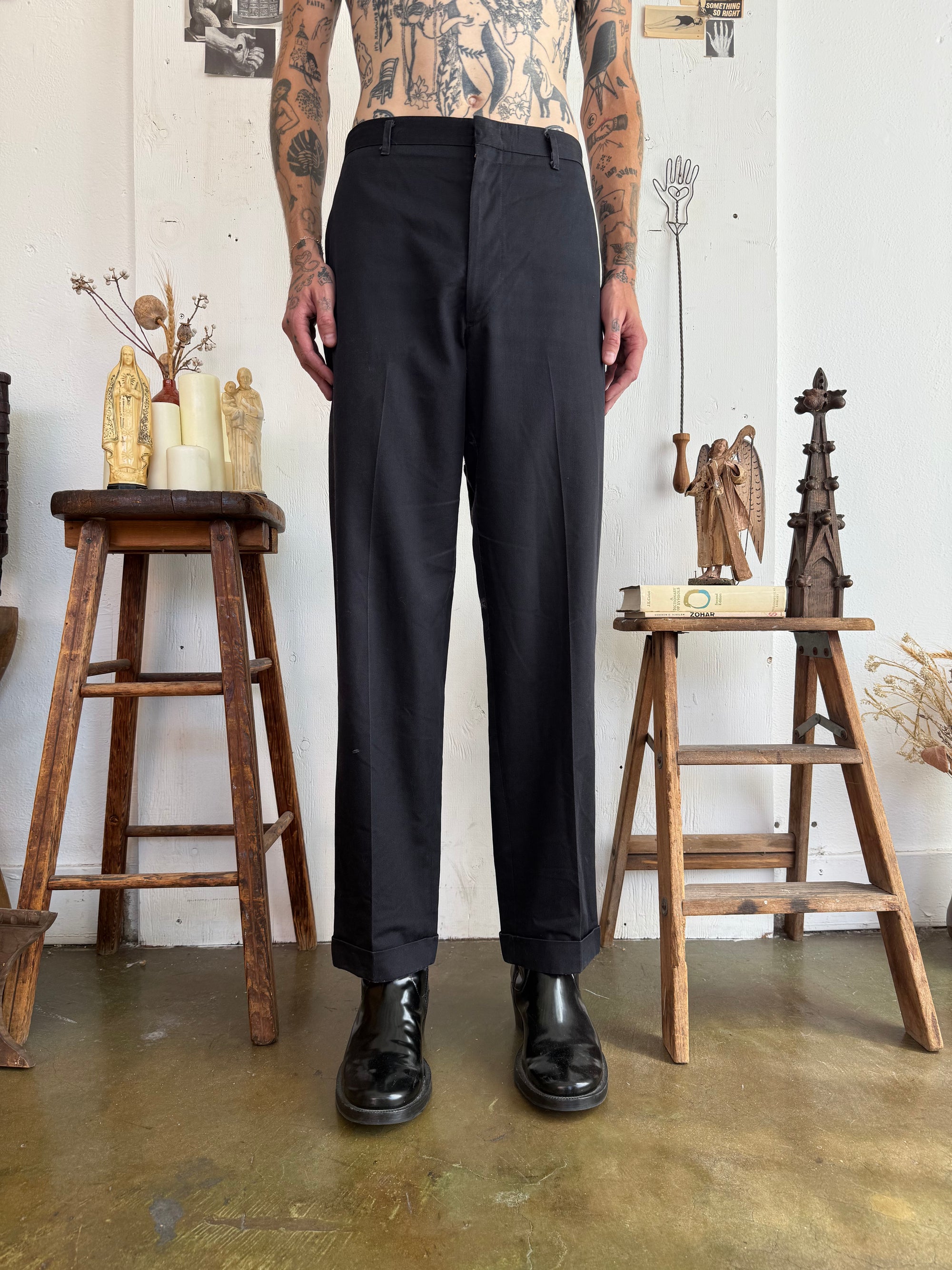 1950s Faded Black Cotton Twill Trousers