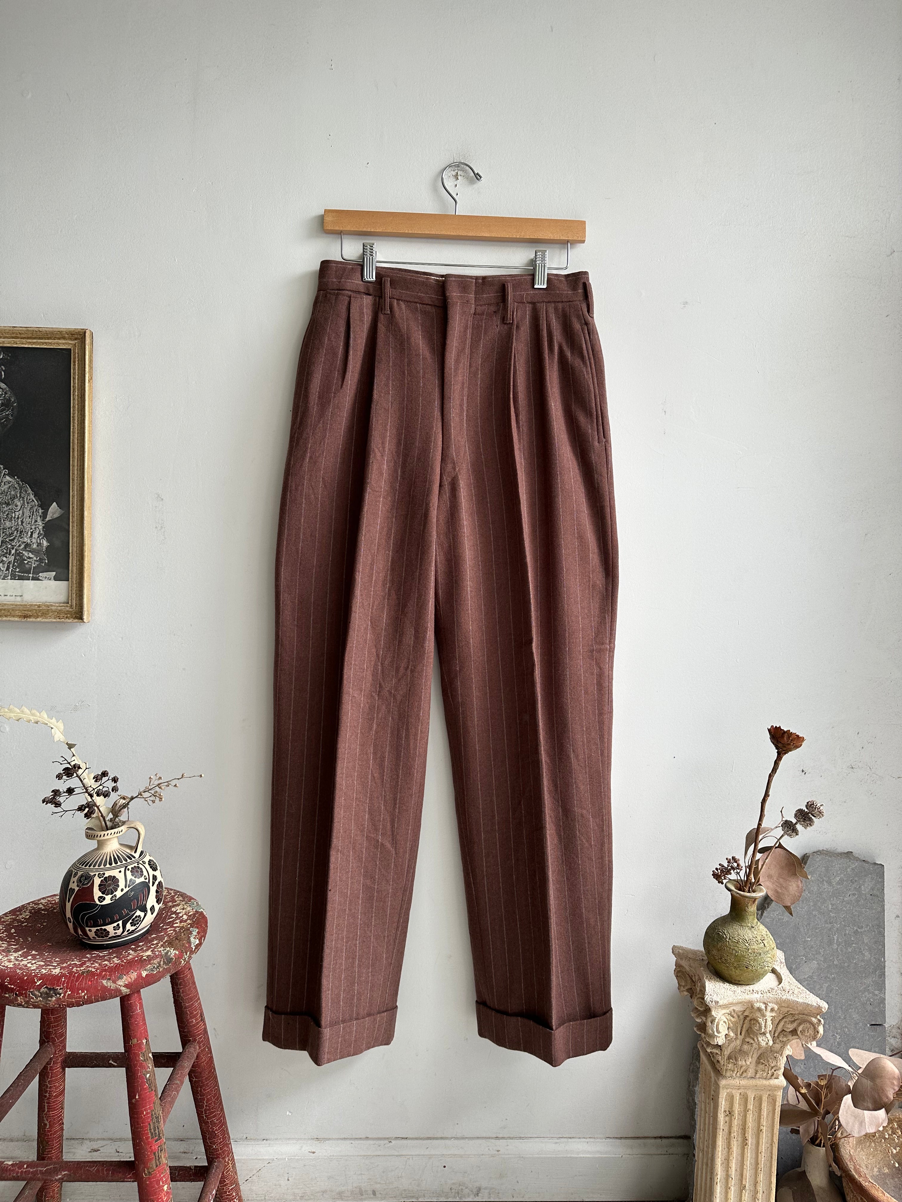 1950s Maroon Pinstripe Trousers (29 x 29)