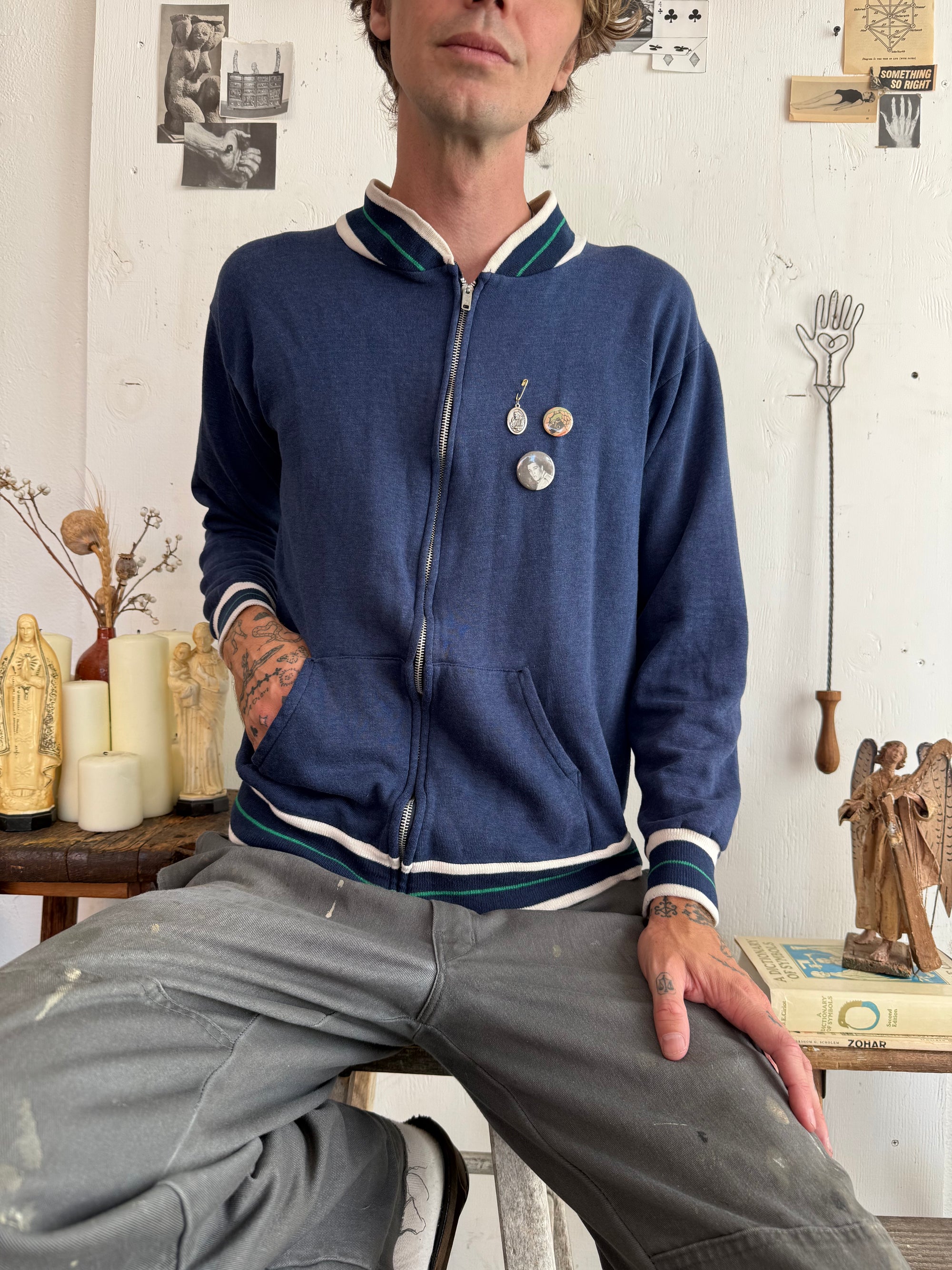 1980s Zip-Up Athletic Sweatshirt w/ Pins