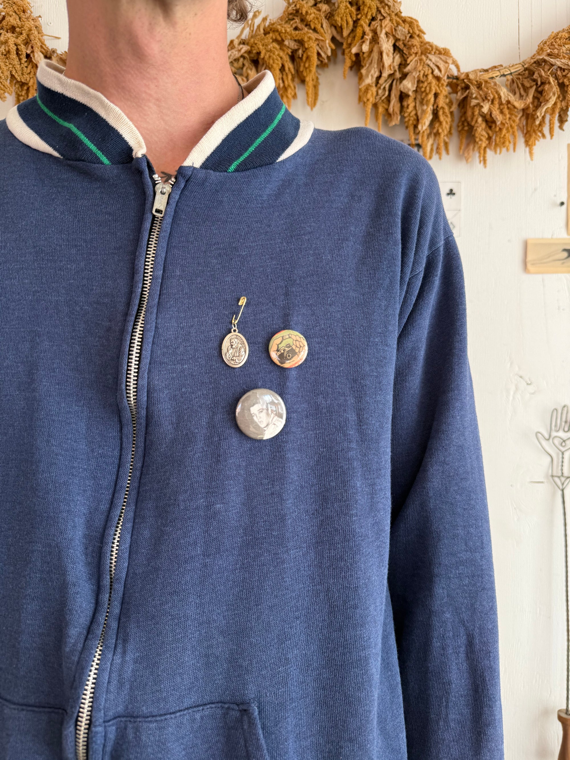 1980s Zip-Up Athletic Sweatshirt w/ Pins