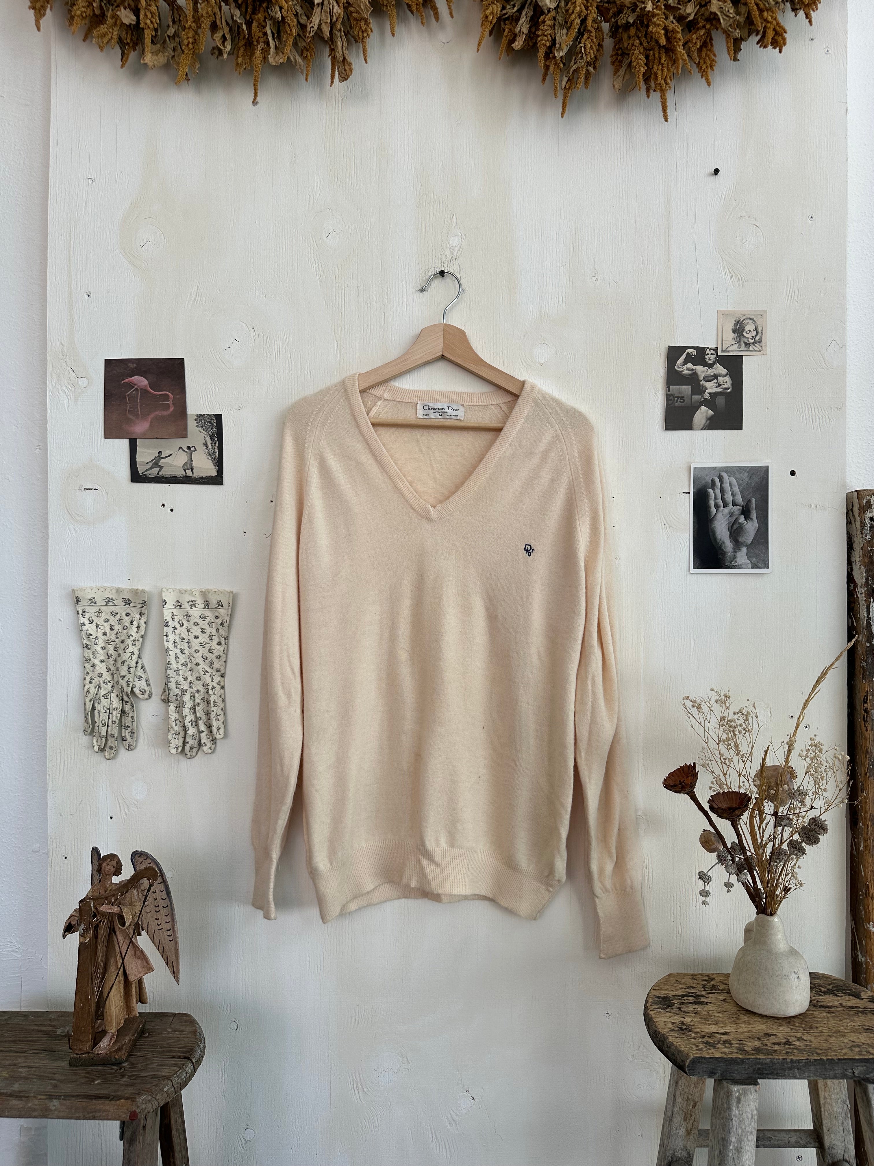 1980s Christian Dior V-Neck Cashmere Sweatshirt (L)