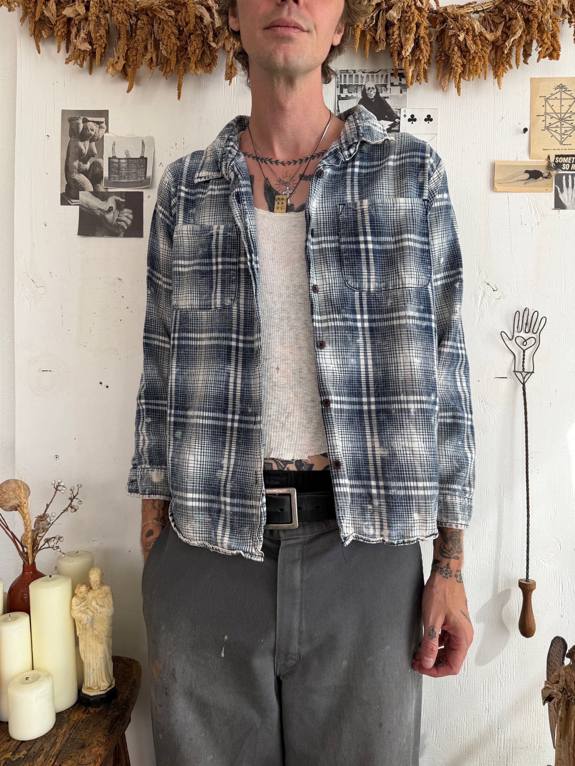 2000s Blue Plaid Button Up