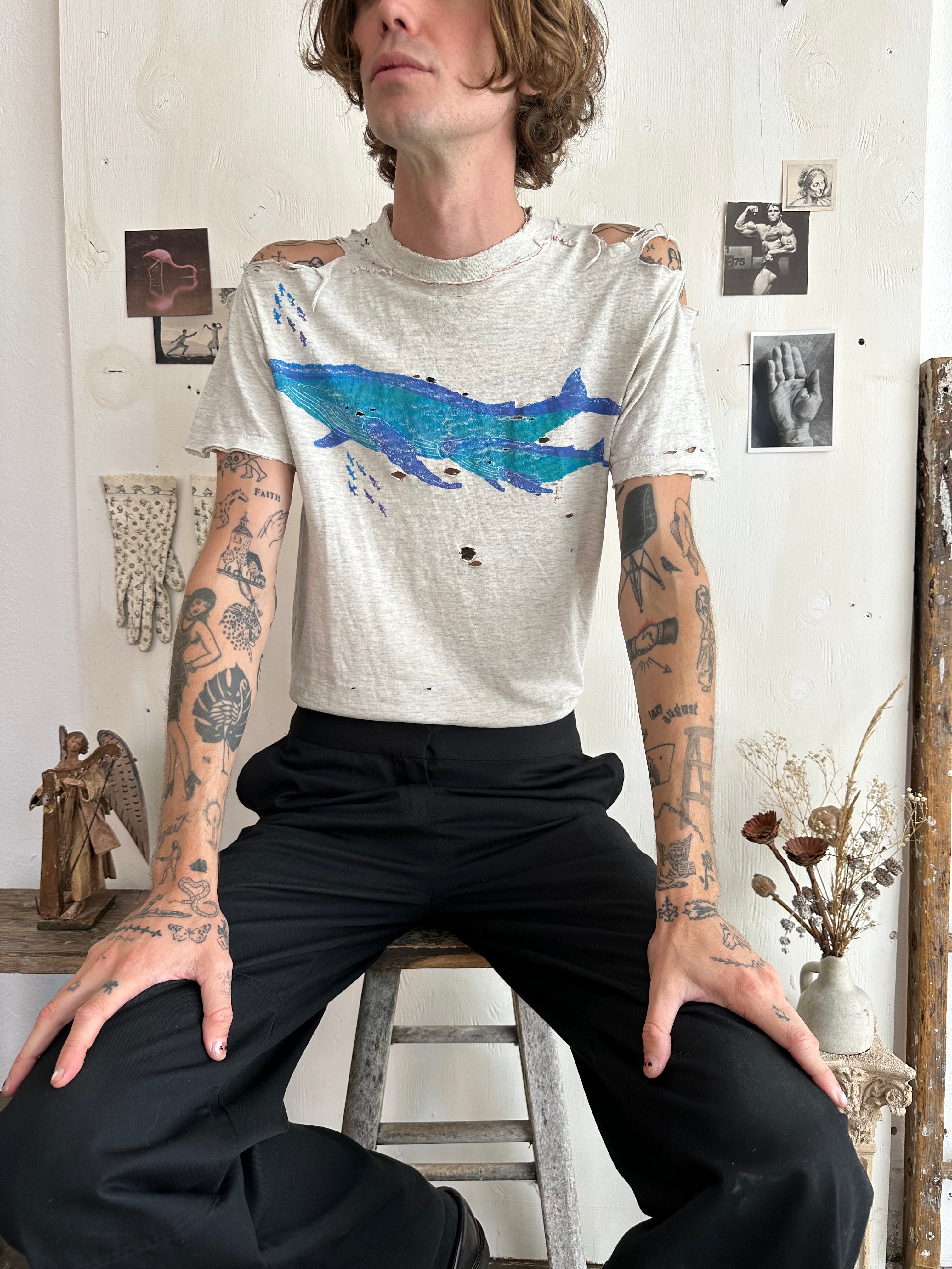 1980s Shredded Blue Whale T-Shirt (M)