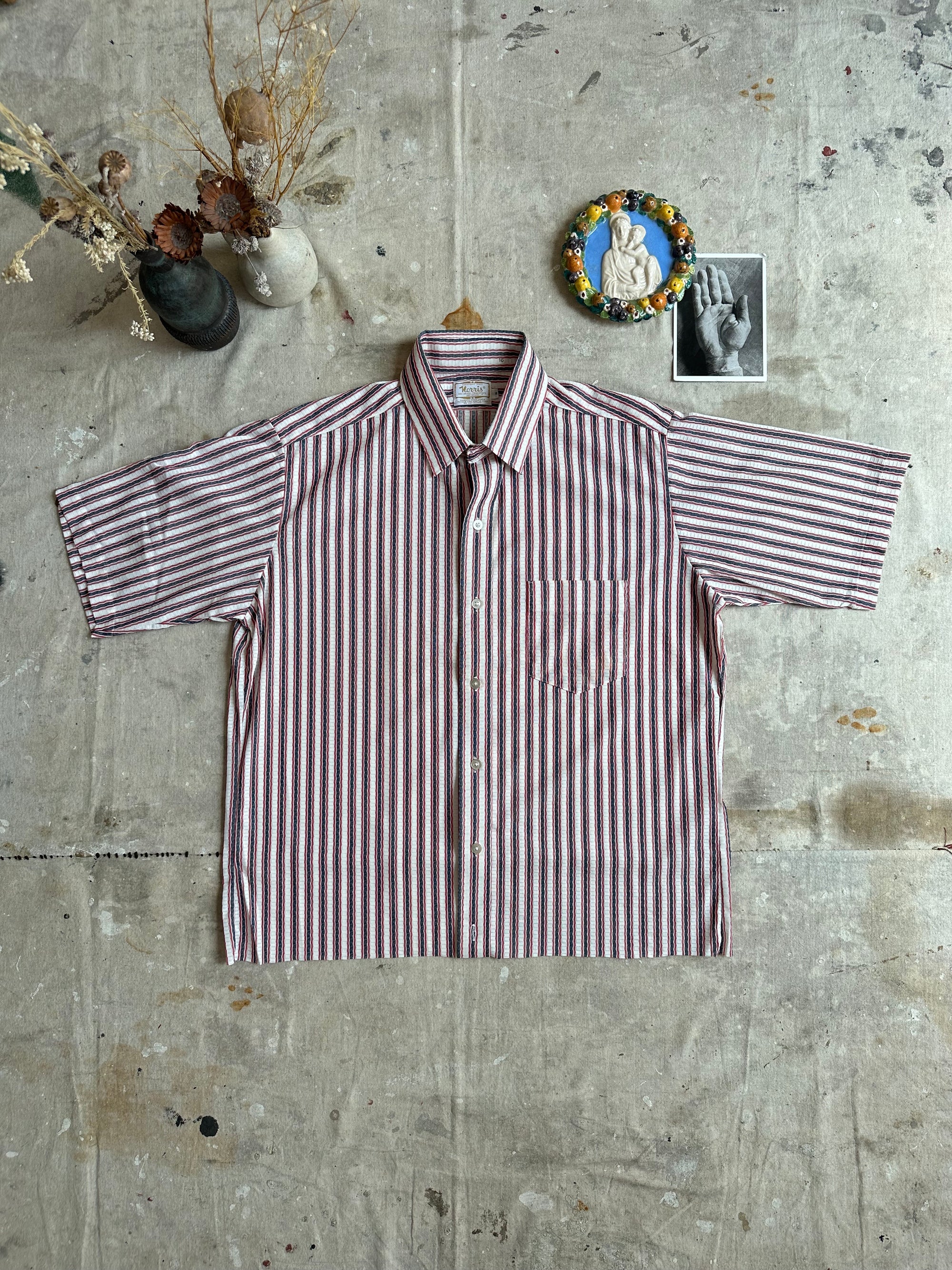 1970s Striped Short Sleeve Button Up
