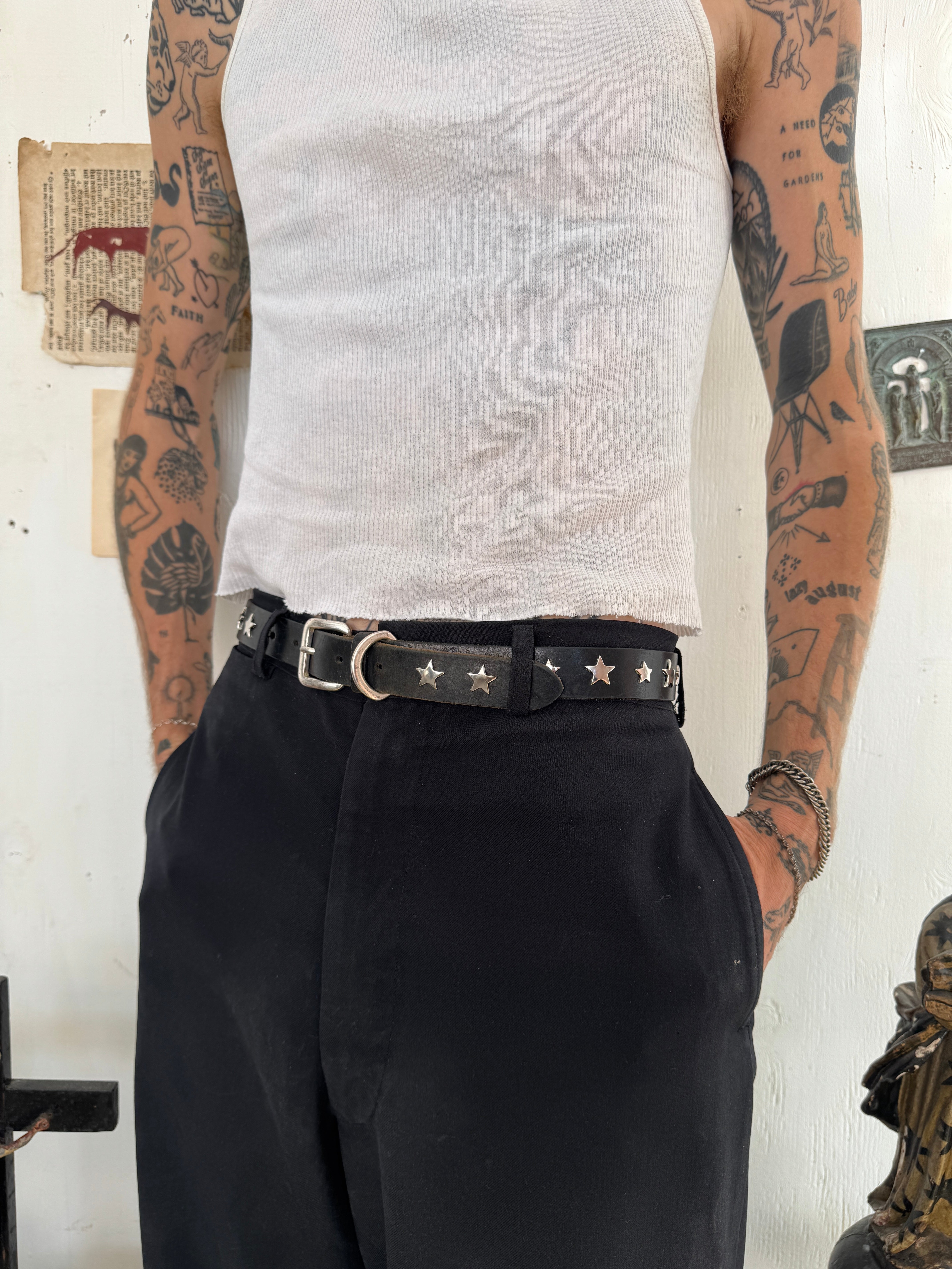 Vintage Hand Studded Star Leather Belt (30”)