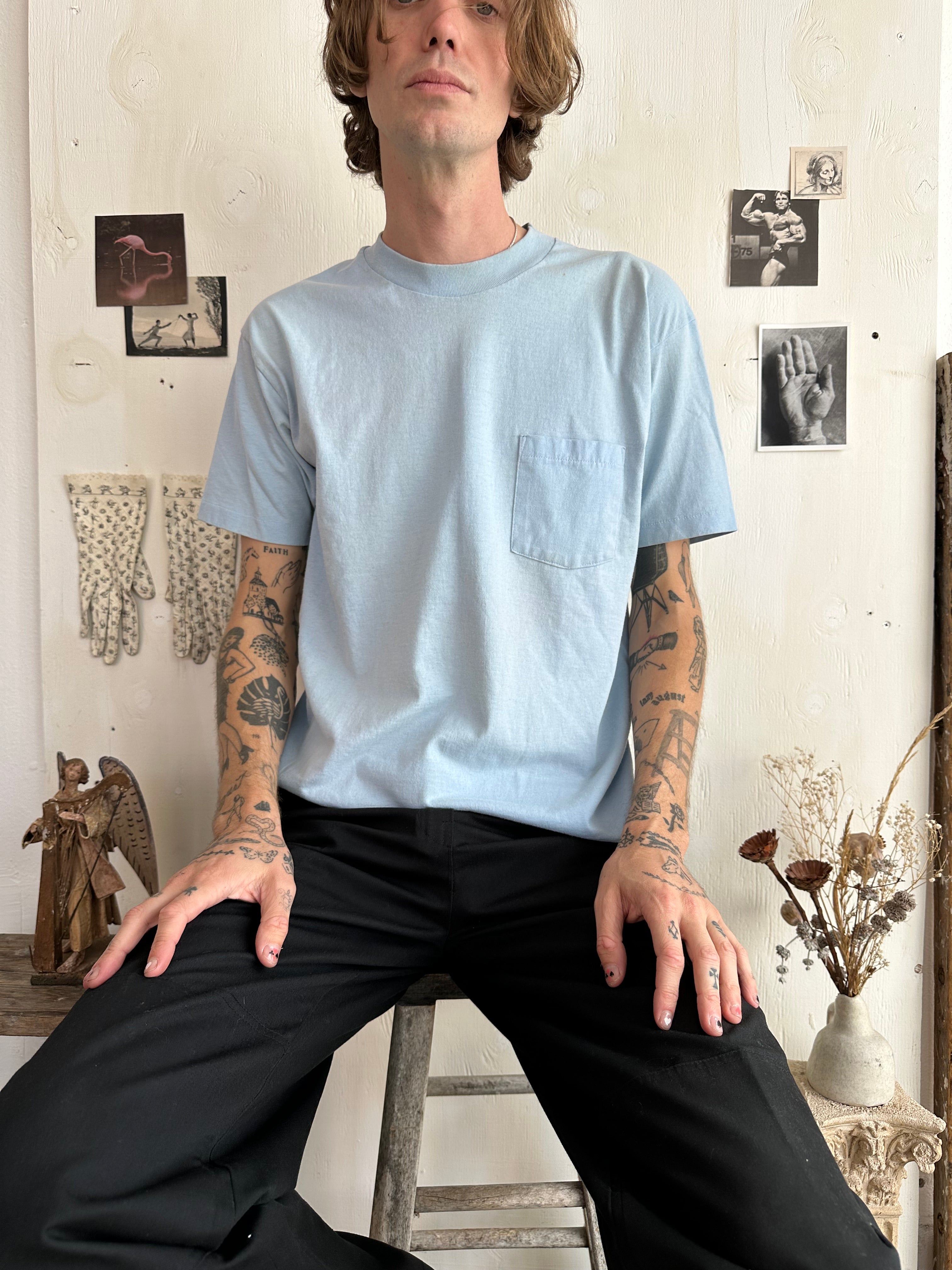 1980s Light Blue Hanes Pocket Tee (M/L)