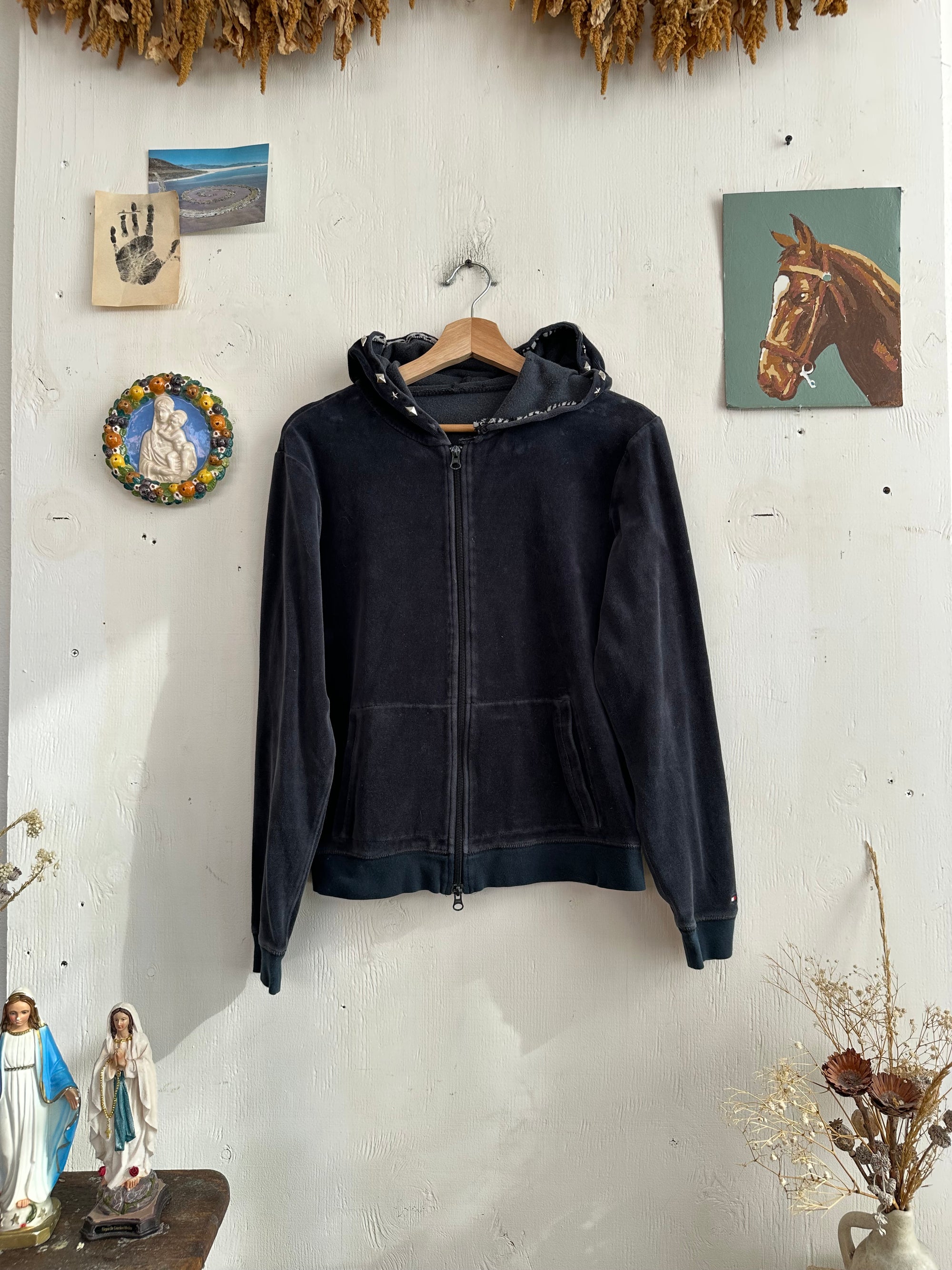 2000s Tommy Hilfiger Hand Studded Velour Zip Up (M)