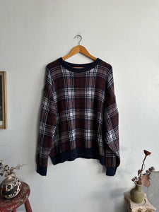 1990s Brown Plaid Sweatshirt (Boxy M)