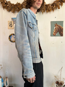 1970s Sunfaded Trucker Jacket W/ Red Lining (Boxy M)
