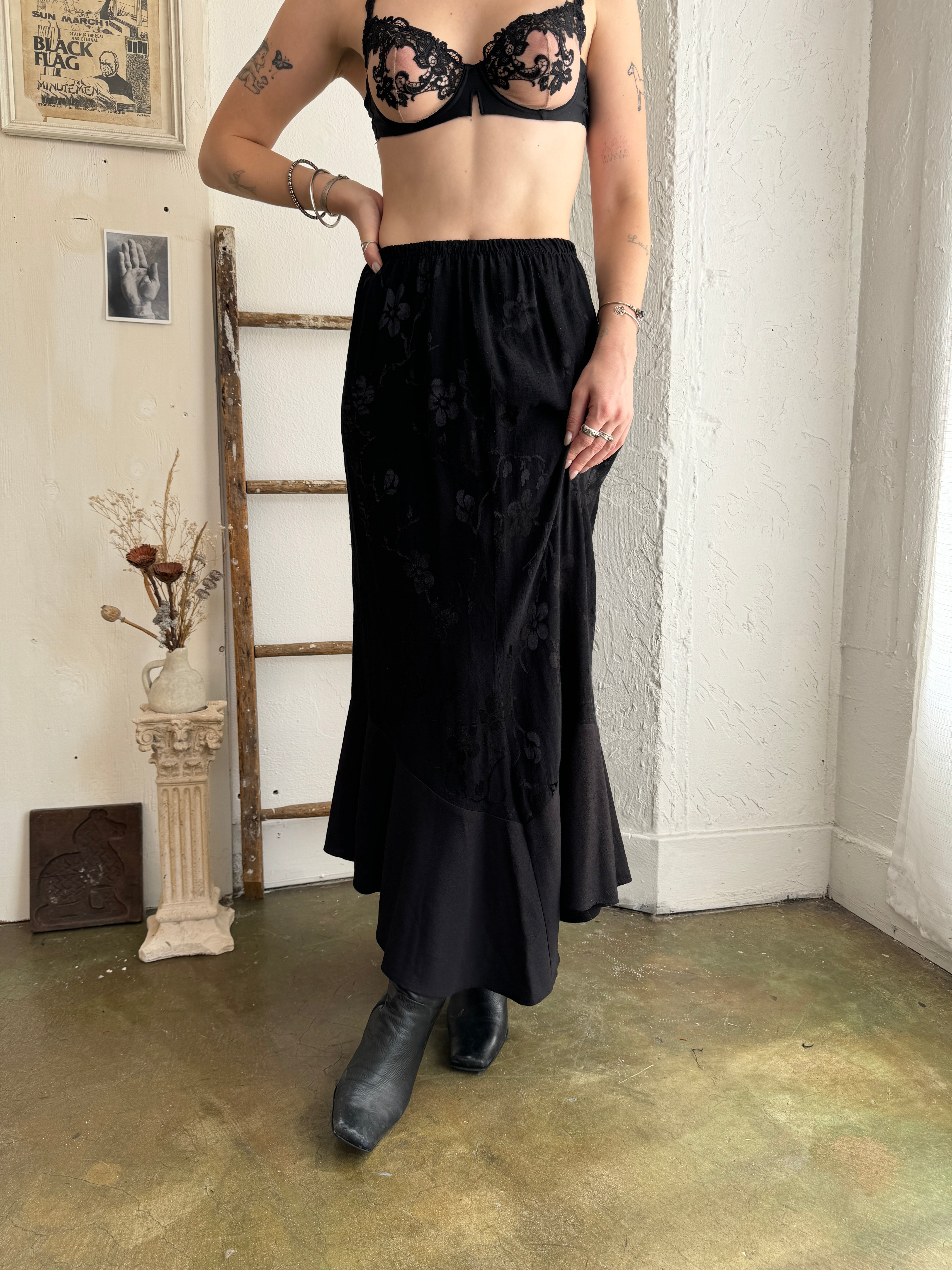 1990s Floral Rayon Skirt (L)