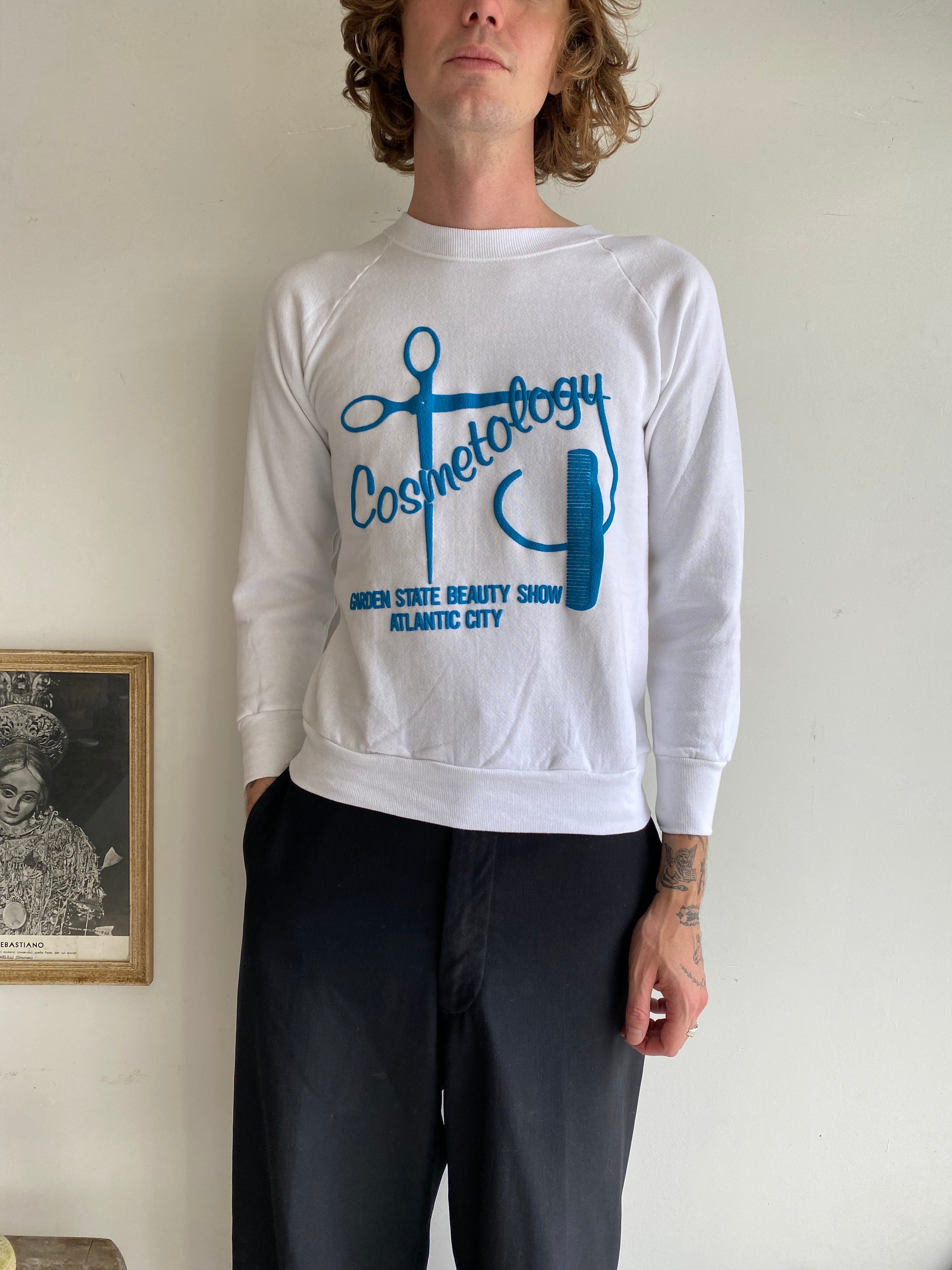 1980s White Cosmetology Sweatshirt (S/M)