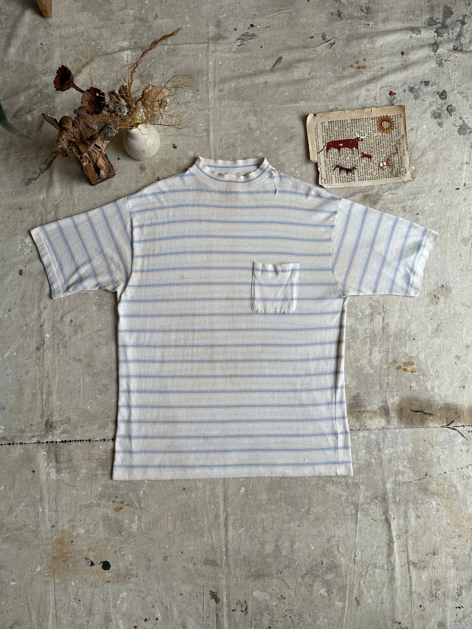 1960s Striped Mock Neck Pocket Tee