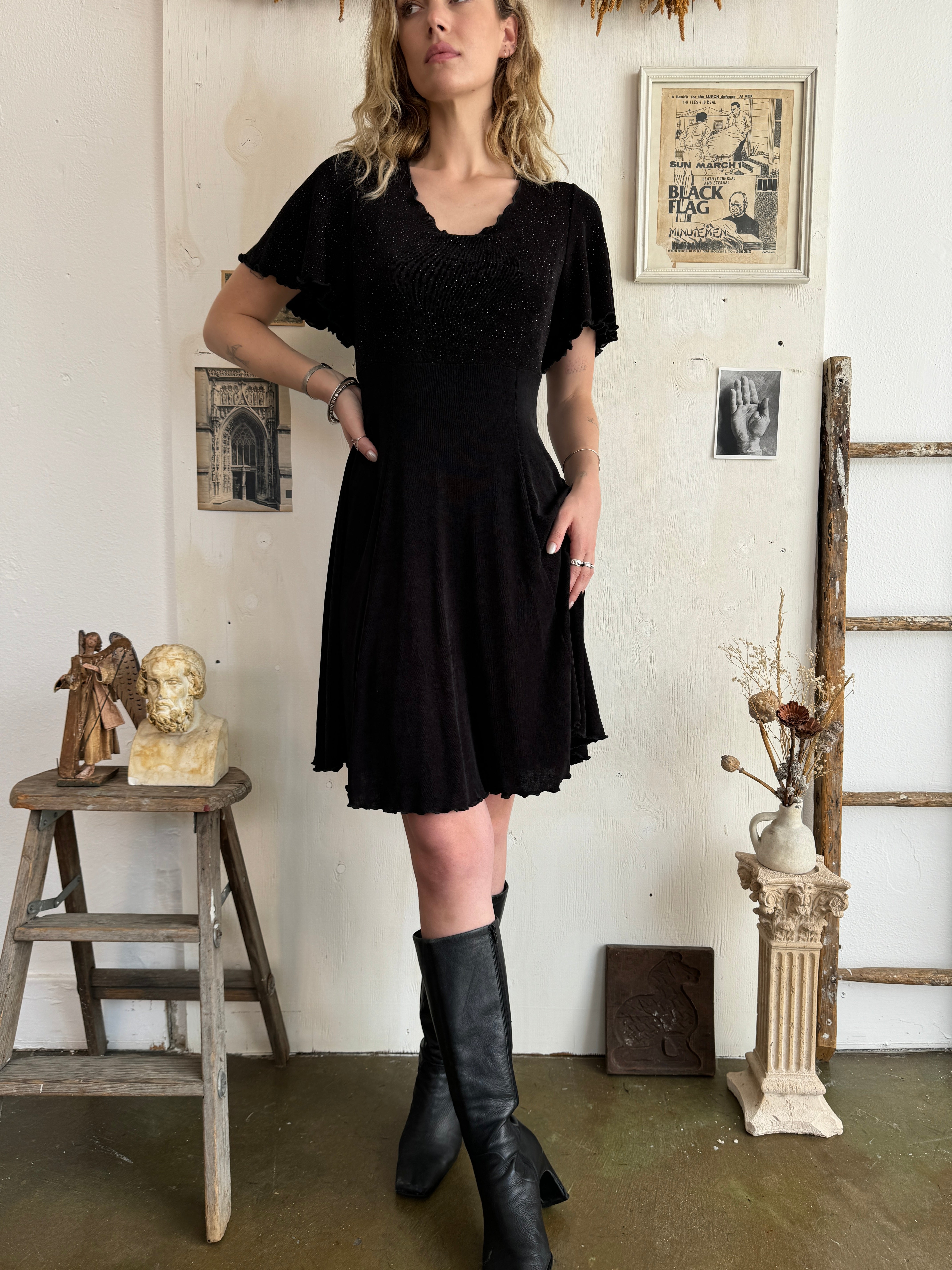 1980s Black Slinky Dress (L/XL)