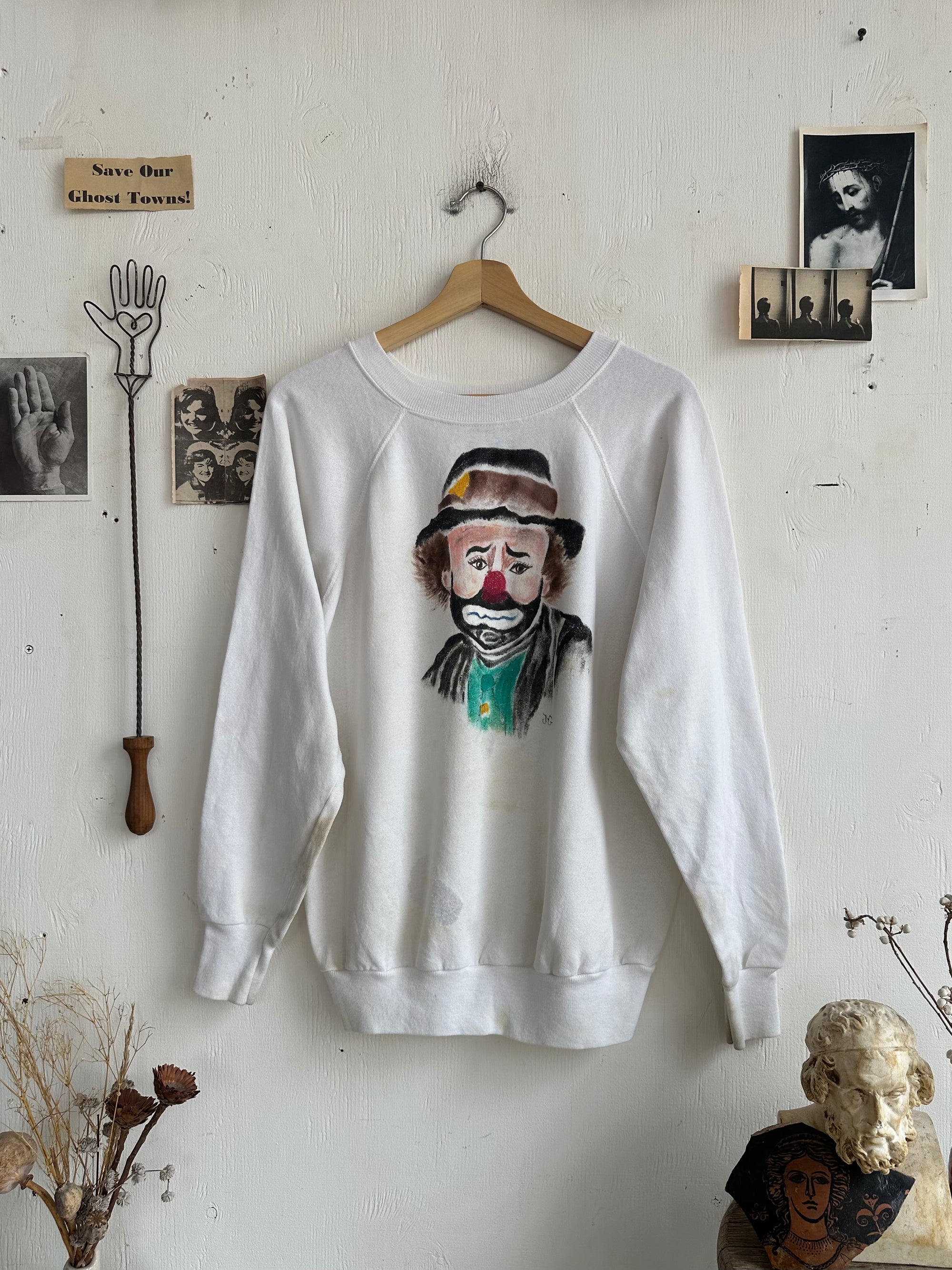 1980s Hand Painted Clown Portrait Sweatshirt