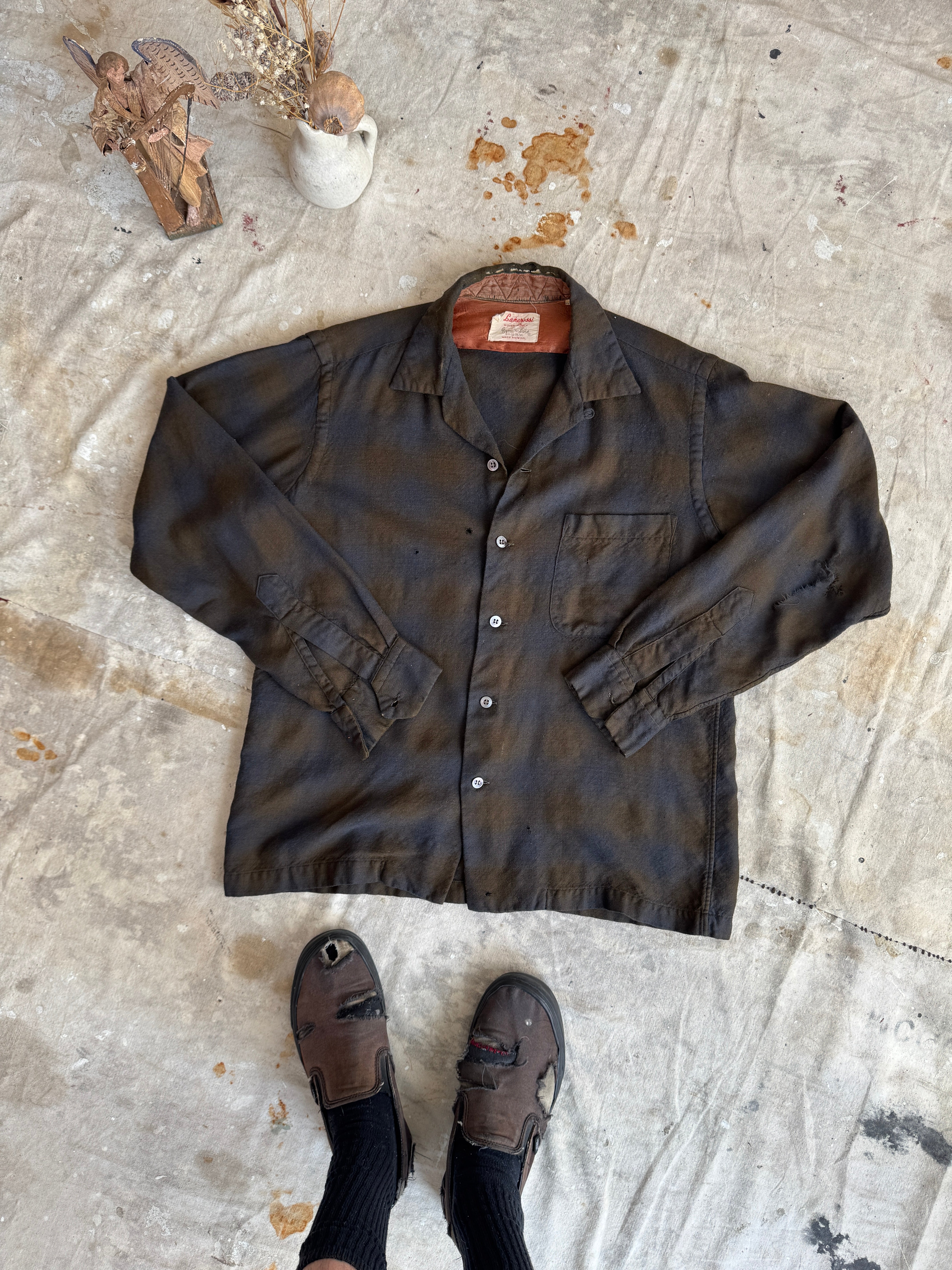 1960s Camp Collar Shadow Plaid Flannel (Boxy M/L)