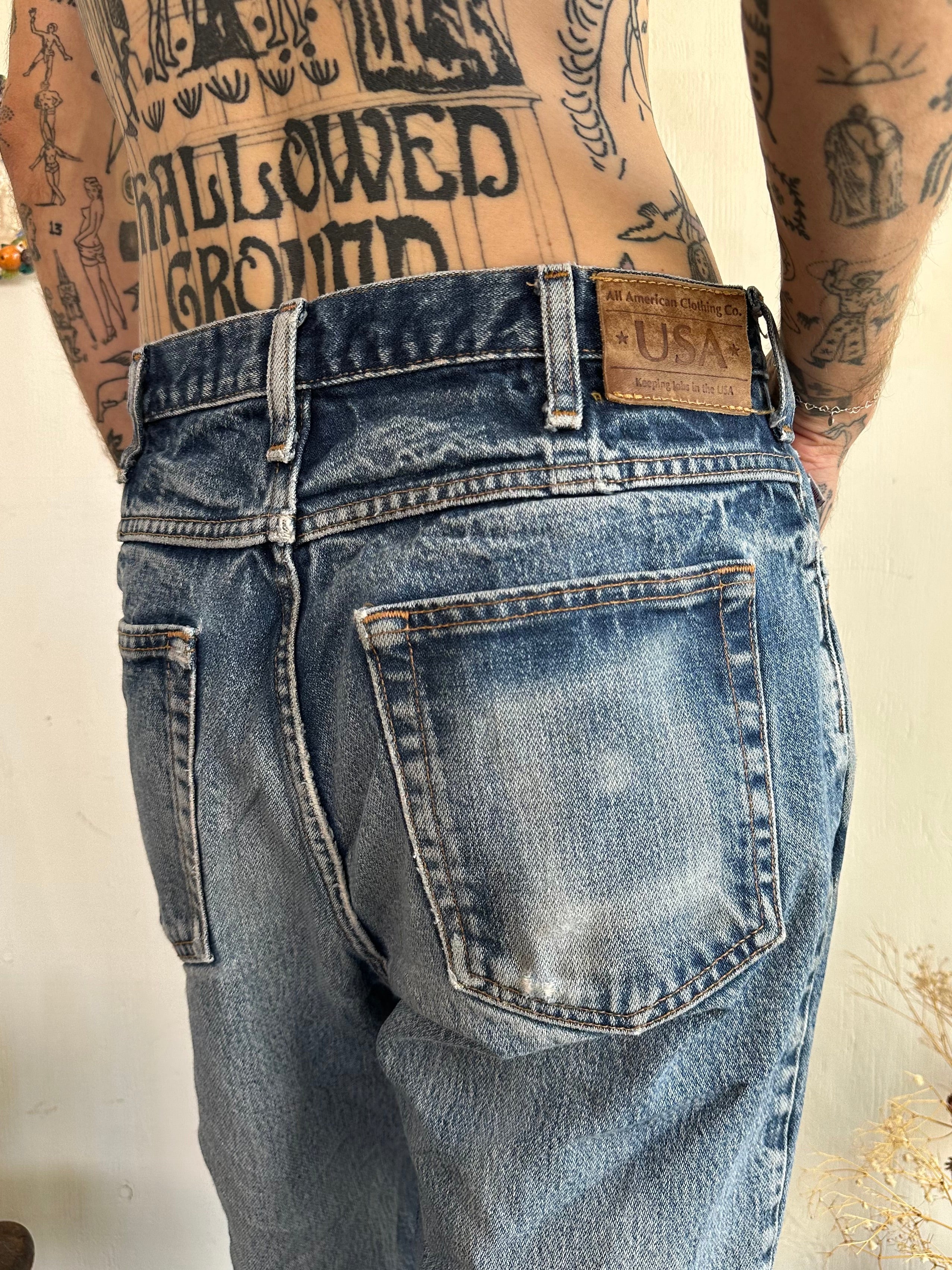 1990s Perfectly Worn Made in the USA Straight Leg Denim (33/31)