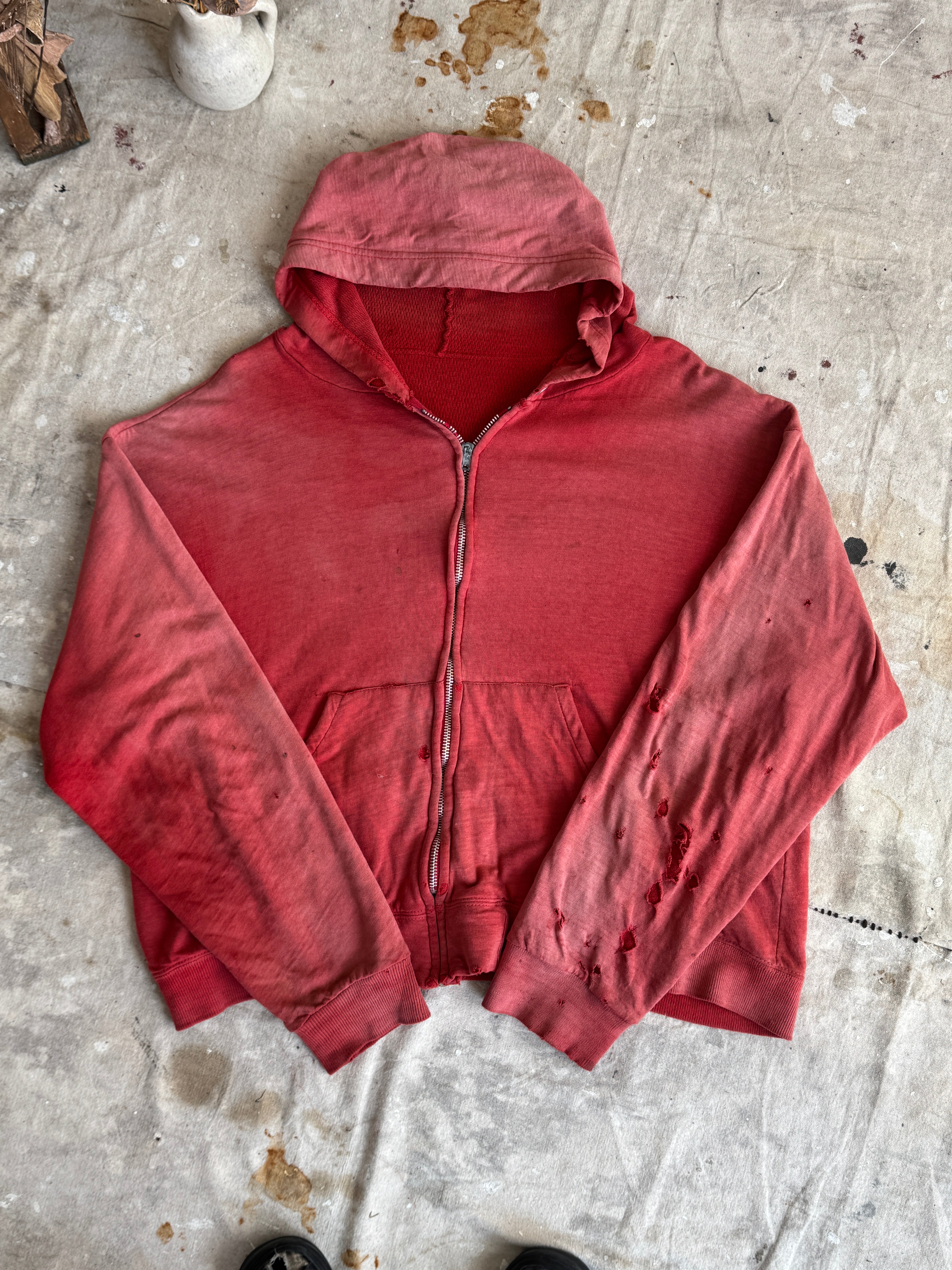 1960s Thrashed & Sun-Faded Thermal Lined Zip-Up Hoodie (Boxy M/L)