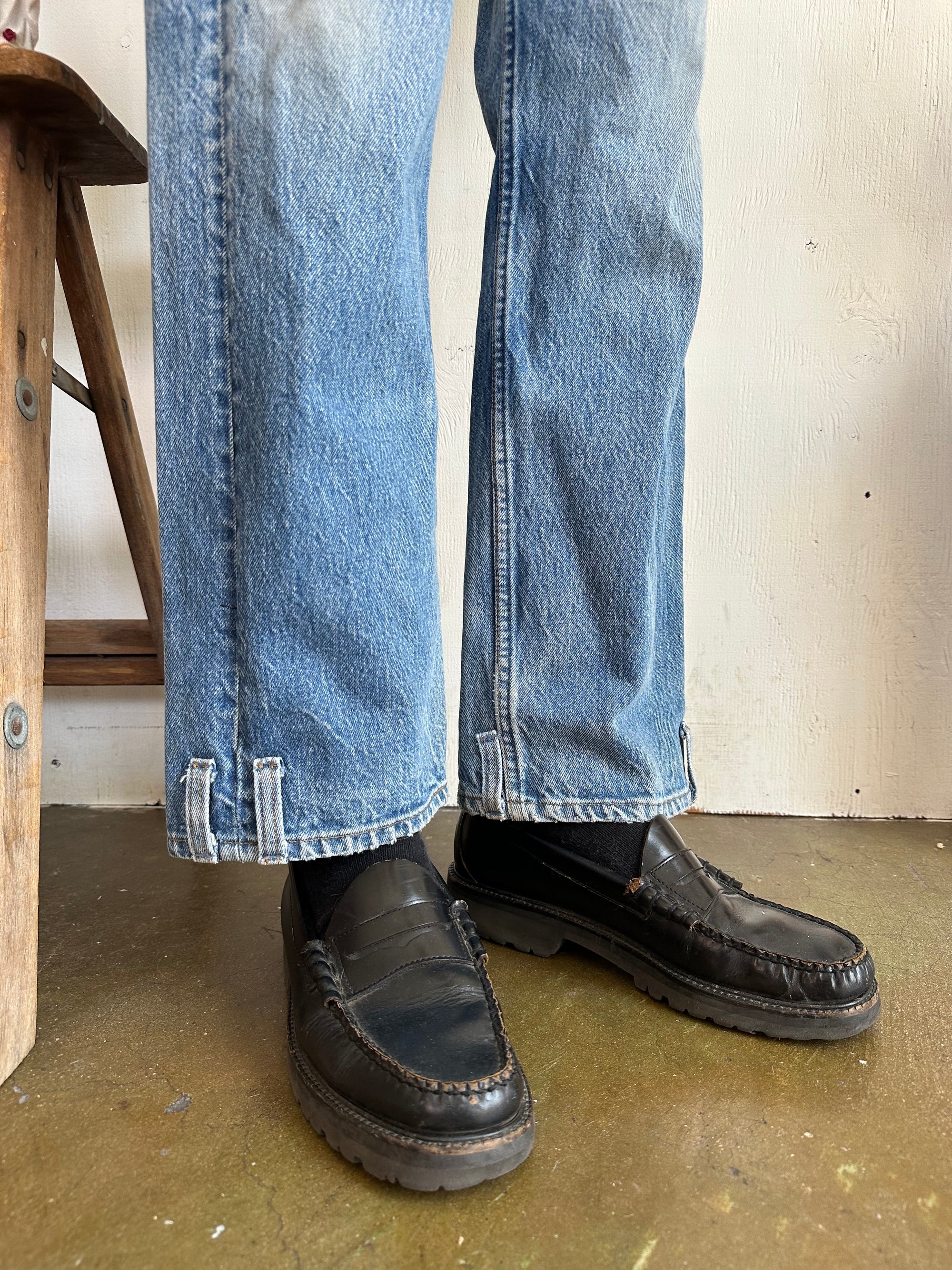 1990s Thrashed Upcycled Hand Altered Levis 501s W/ Shoelace Belt (35/30)