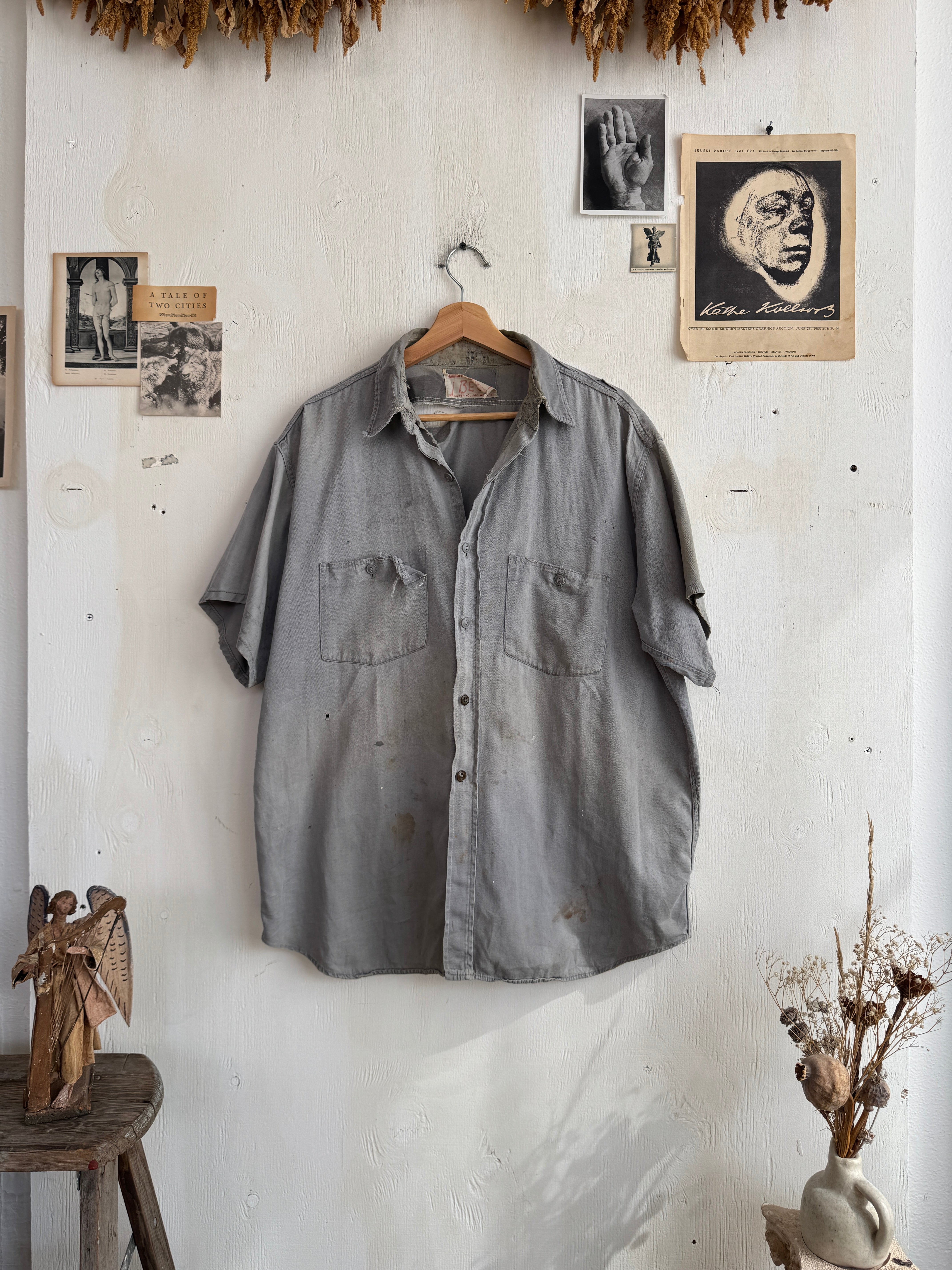 1950s Thrashed Stone Colored Work Shirt (Boxy XL)