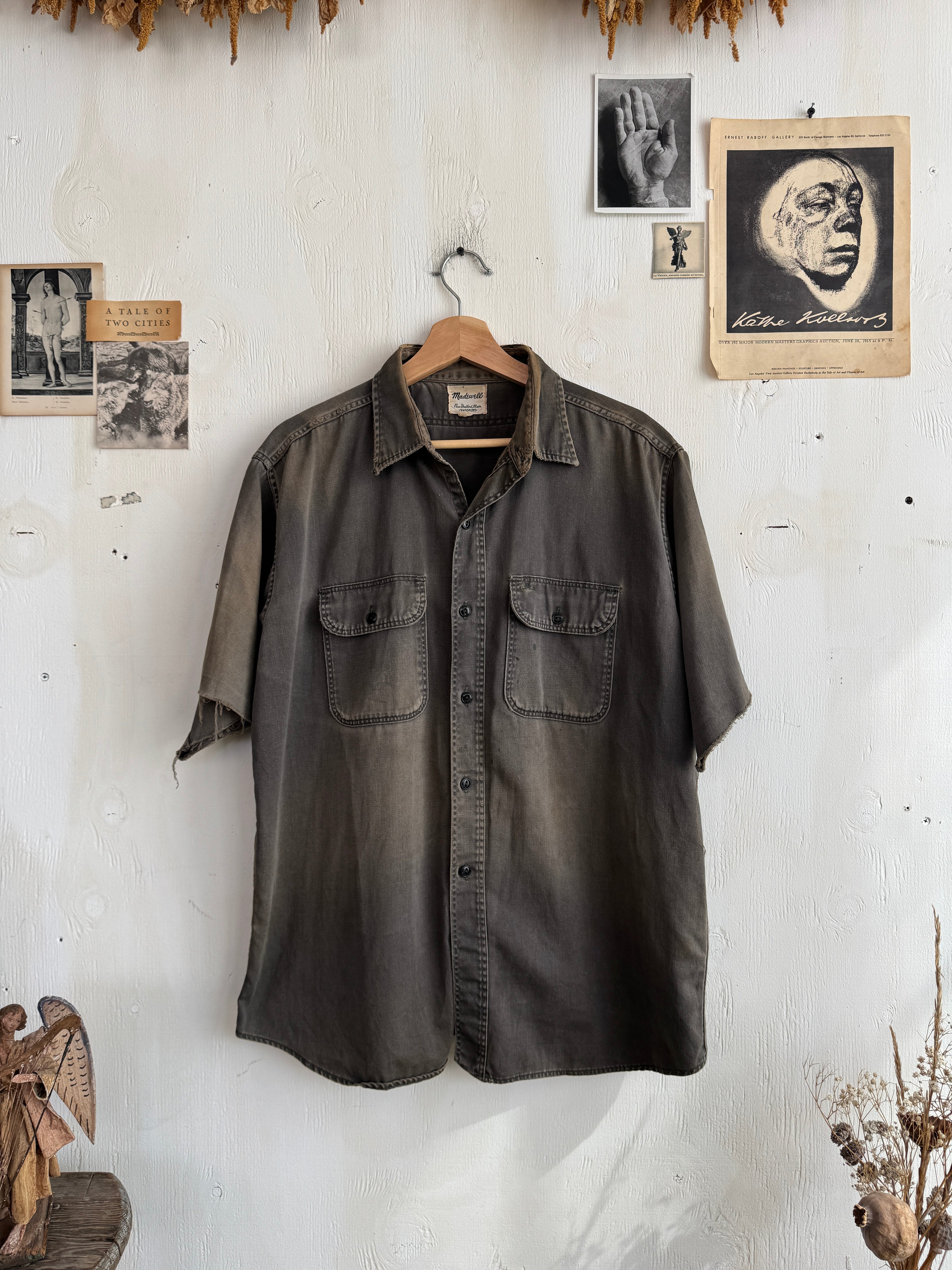 1940s Thrashed Madewell Faded Black Work Shirt (Boxy XL)