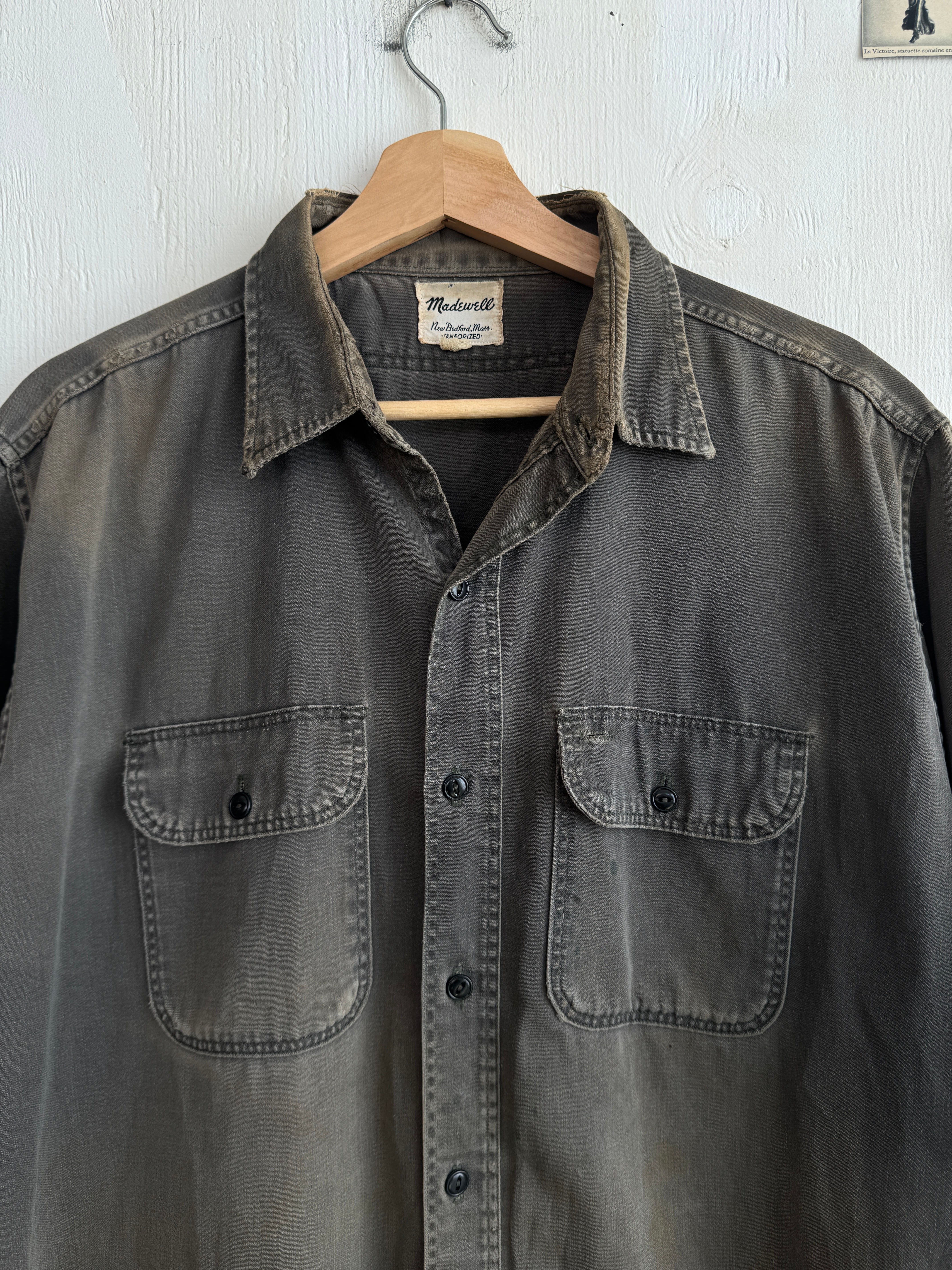1940s Thrashed Madewell Faded Black Work Shirt (Boxy XL)