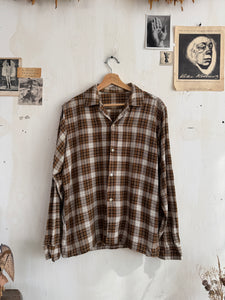 1960s Thrashed Rayon Plaid Camp-Collar shirt (Boxy L)