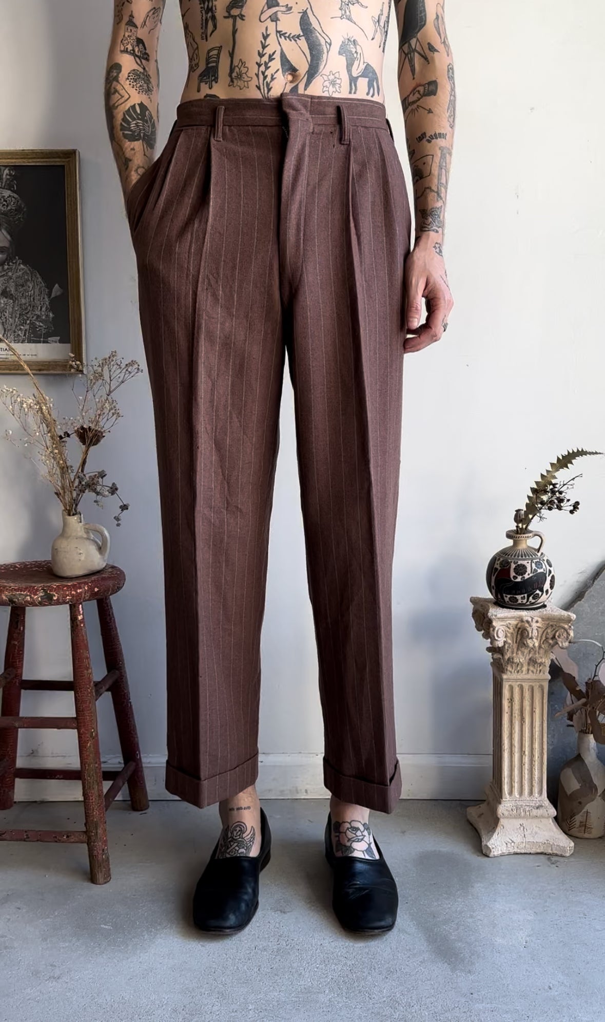 1950s Maroon Pinstripe Trousers (29 x 29)